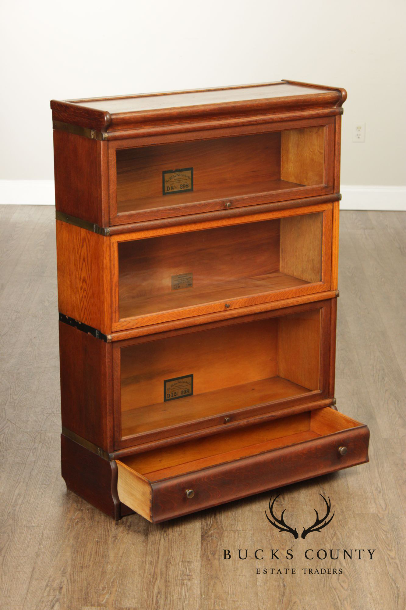 Globe Wernicke Antique Oak Three-Stack Barrister Bookcase