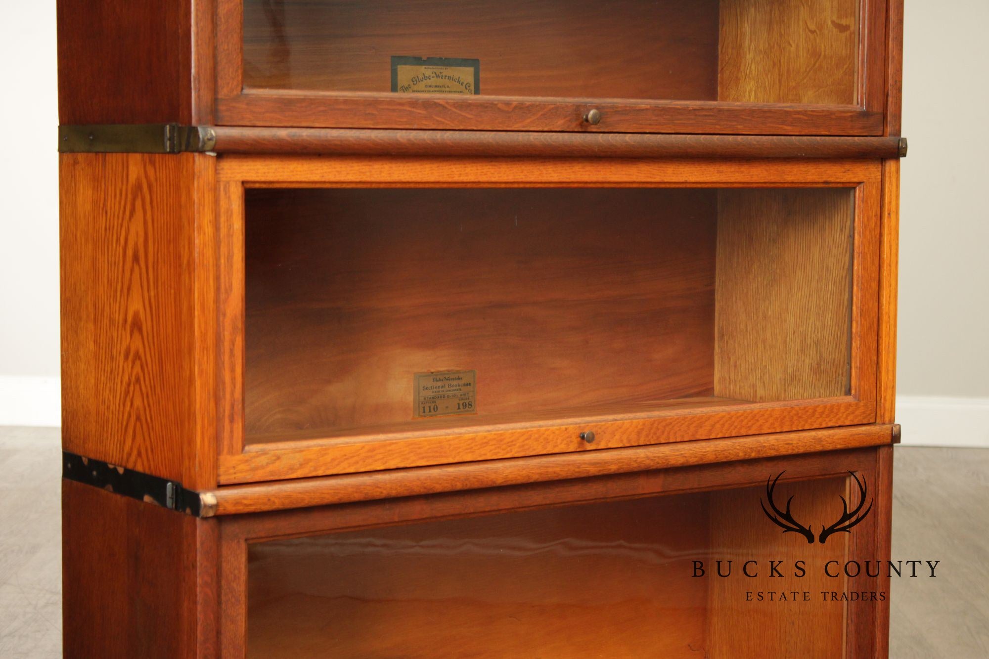 Globe Wernicke Antique Oak Three-Stack Barrister Bookcase