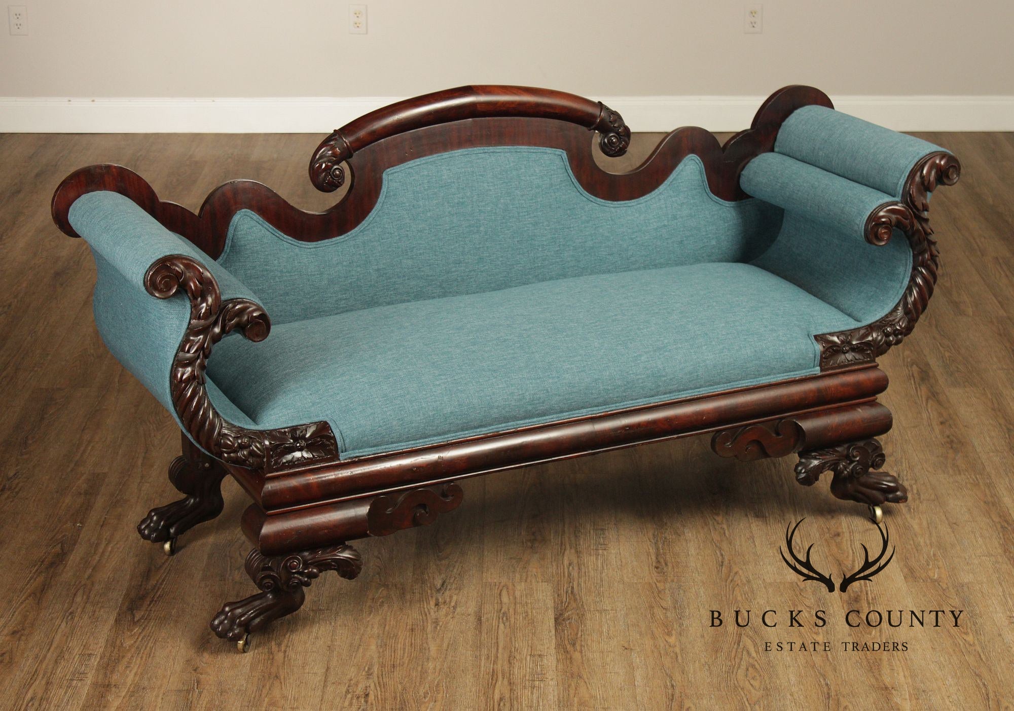 Antique American Classical Carved Mahogany Sofa