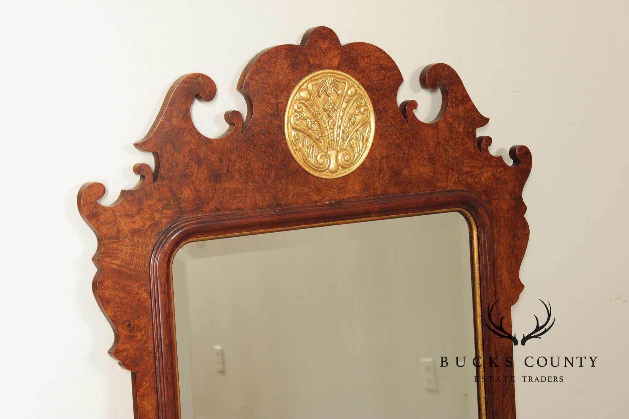 Henredon Georgian Style Burlwood Wall Mirror