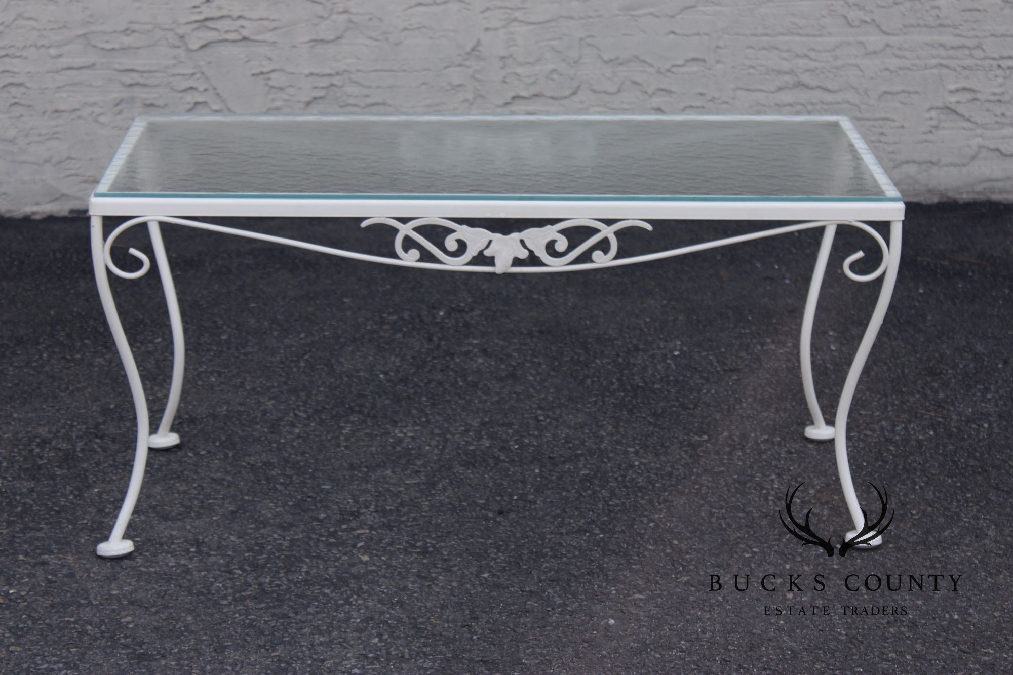 Vintage Glass Top Wrought Iron Outdoor Patio Coffee Table