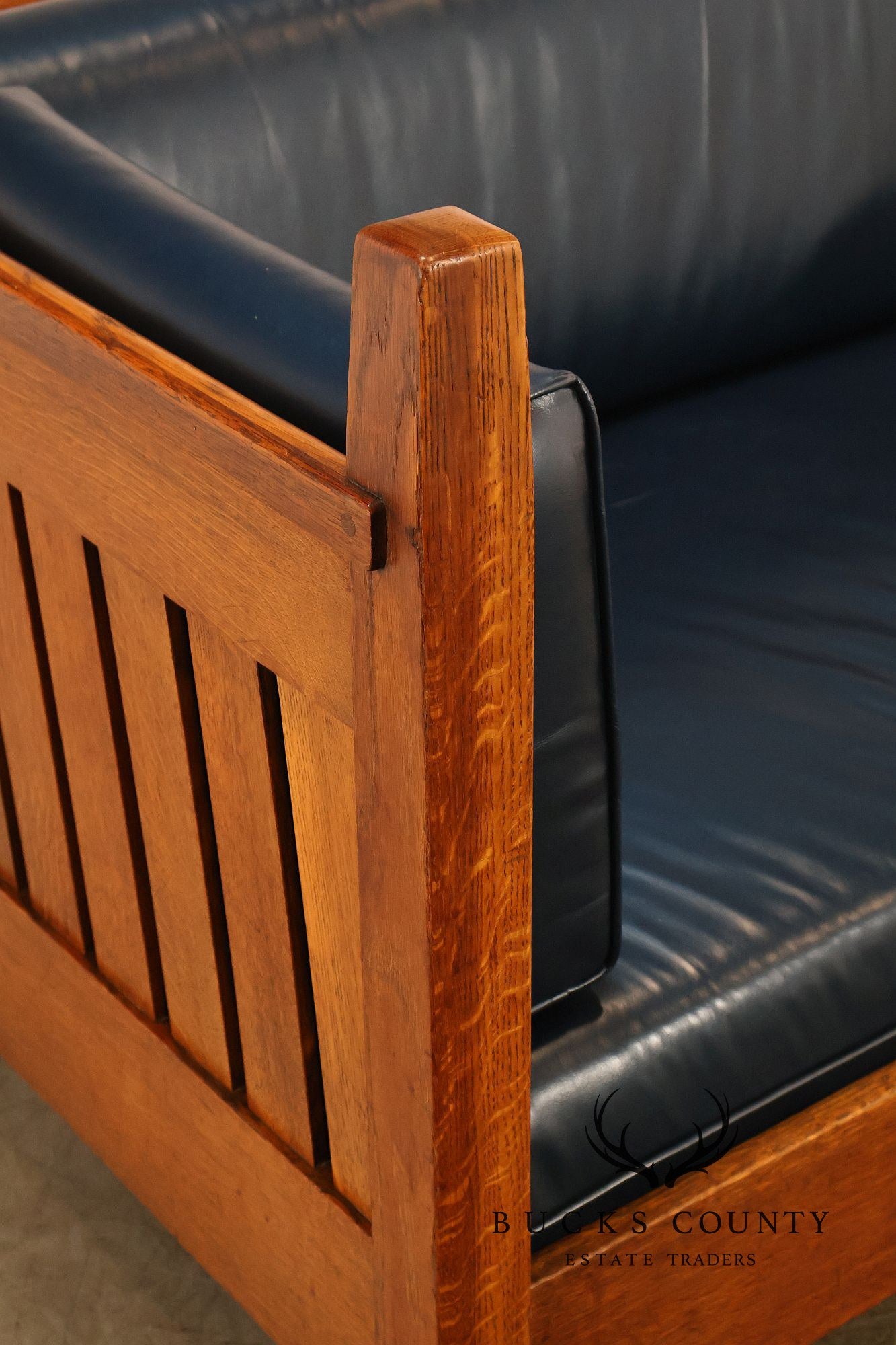 Antique Gustav Stickley No. 222 Mission Oak Pencil Post Even Arm Settle