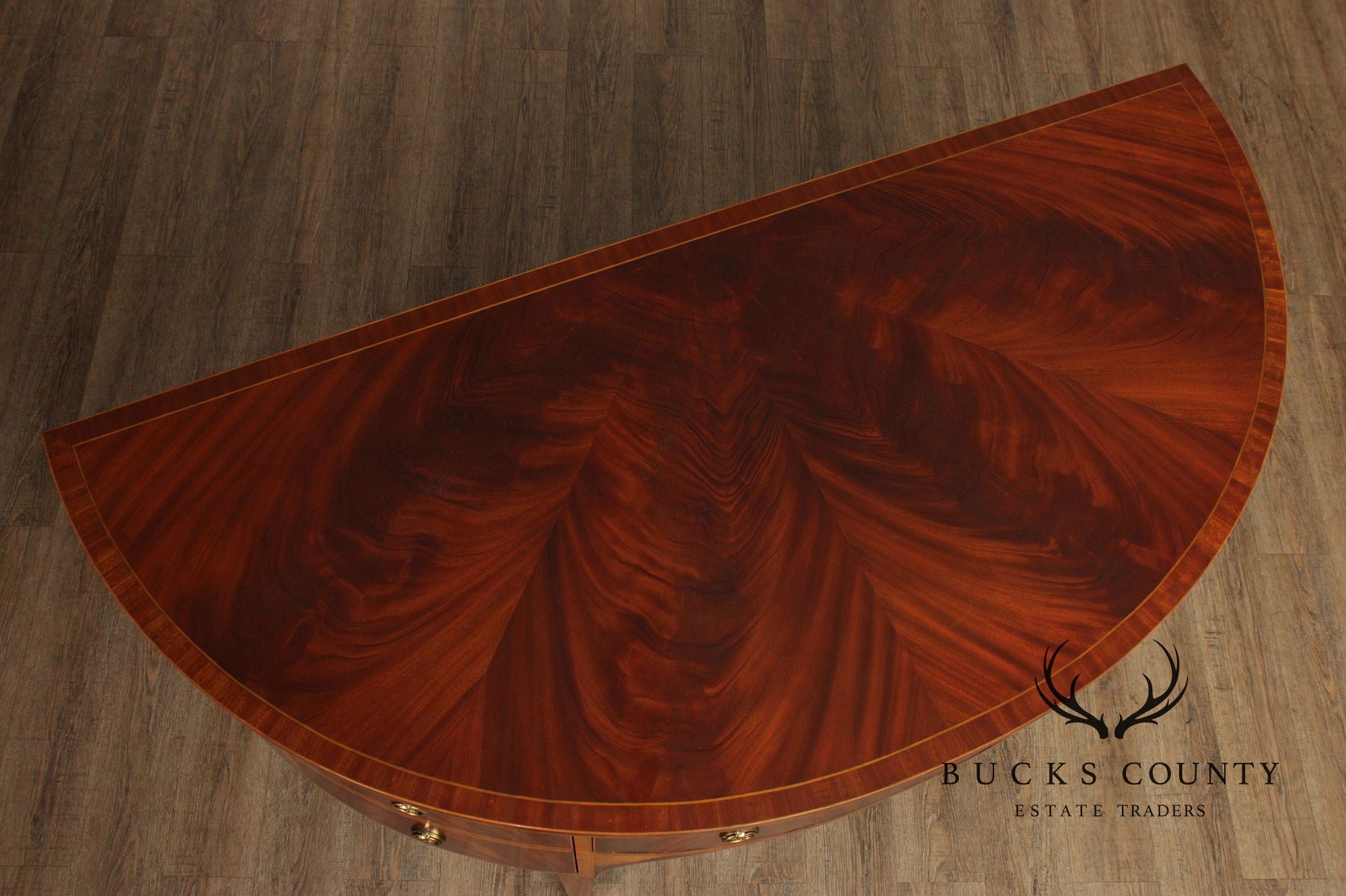 Maitland Smith Hepplewhite Style Deep Mahogany Inlaid Demilune Sideboard