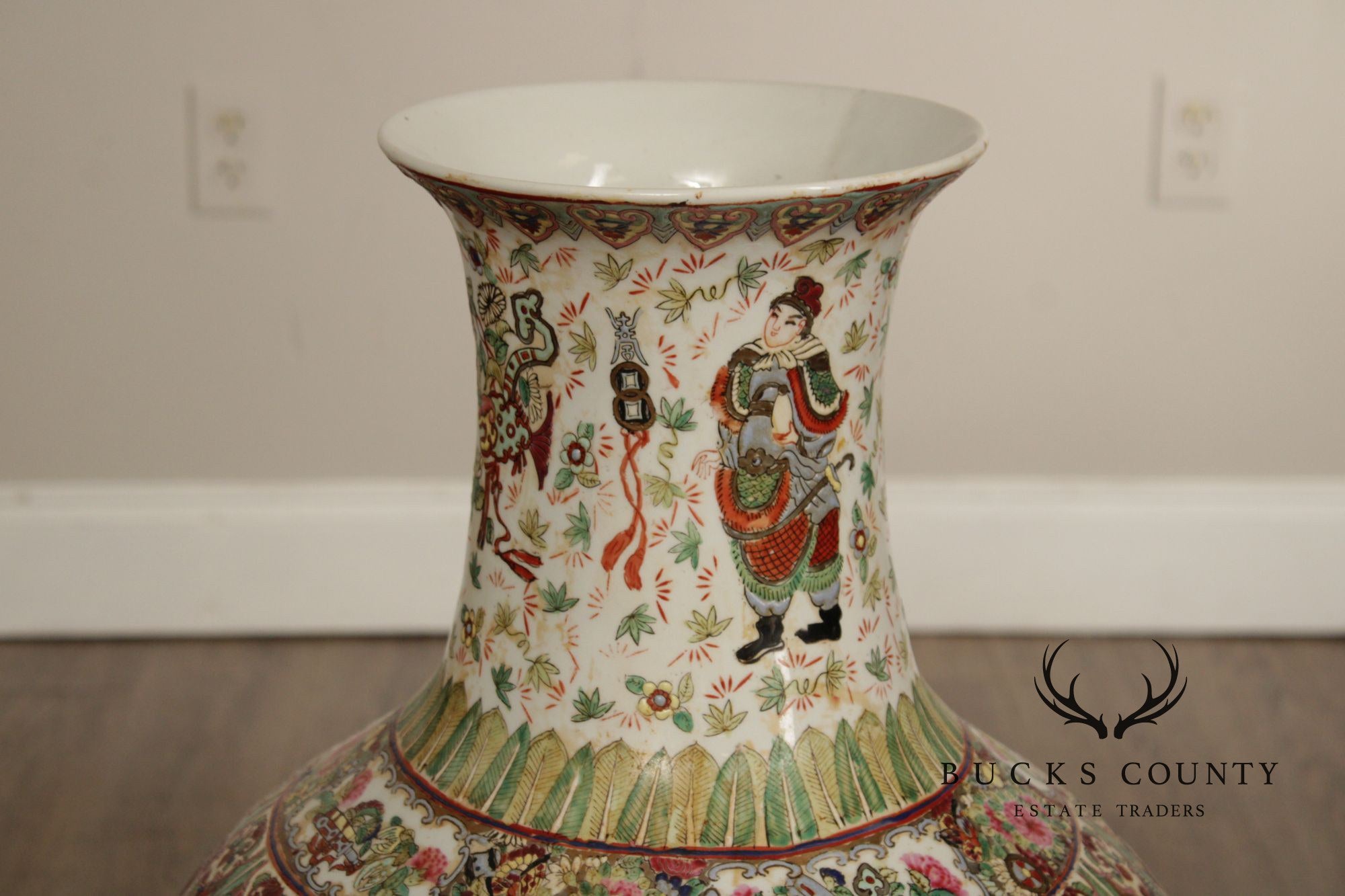 Chinese Rose Medallion Porcelain Palace Floor Vase on Stand