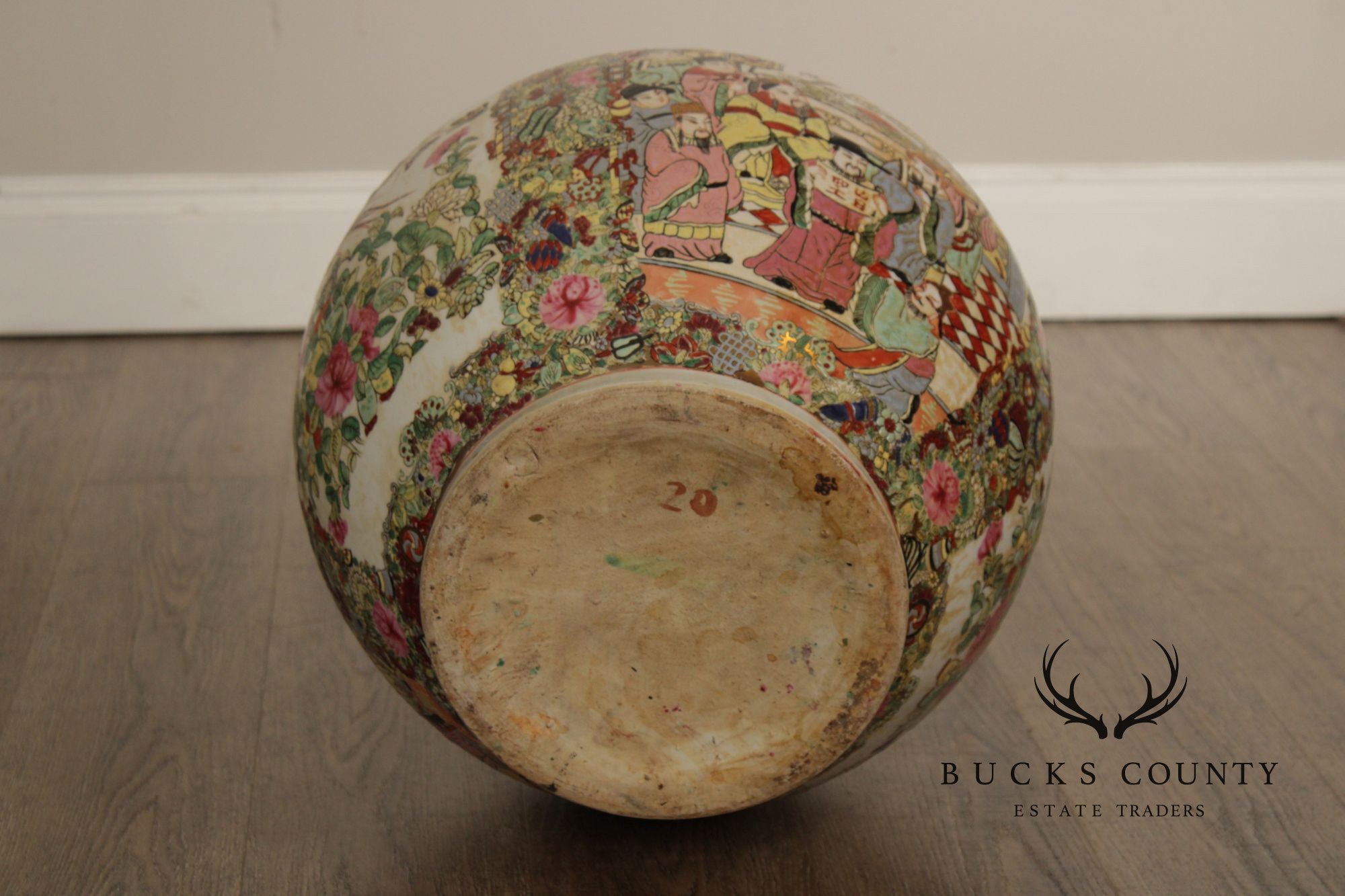 Chinese Rose Medallion Porcelain Palace Floor Vase on Stand