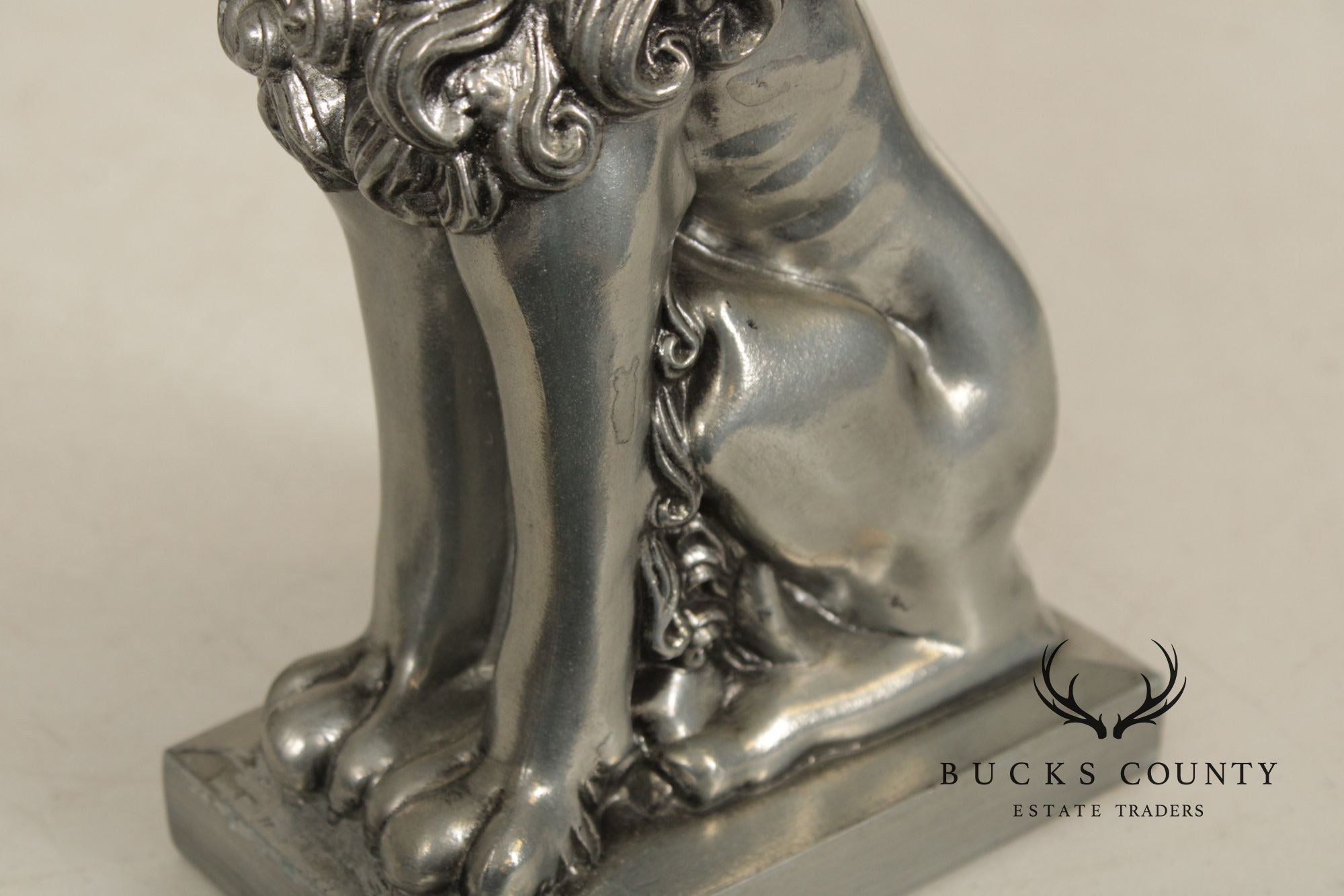 Vintage Pair Of Silvered Metal Lion Bookends