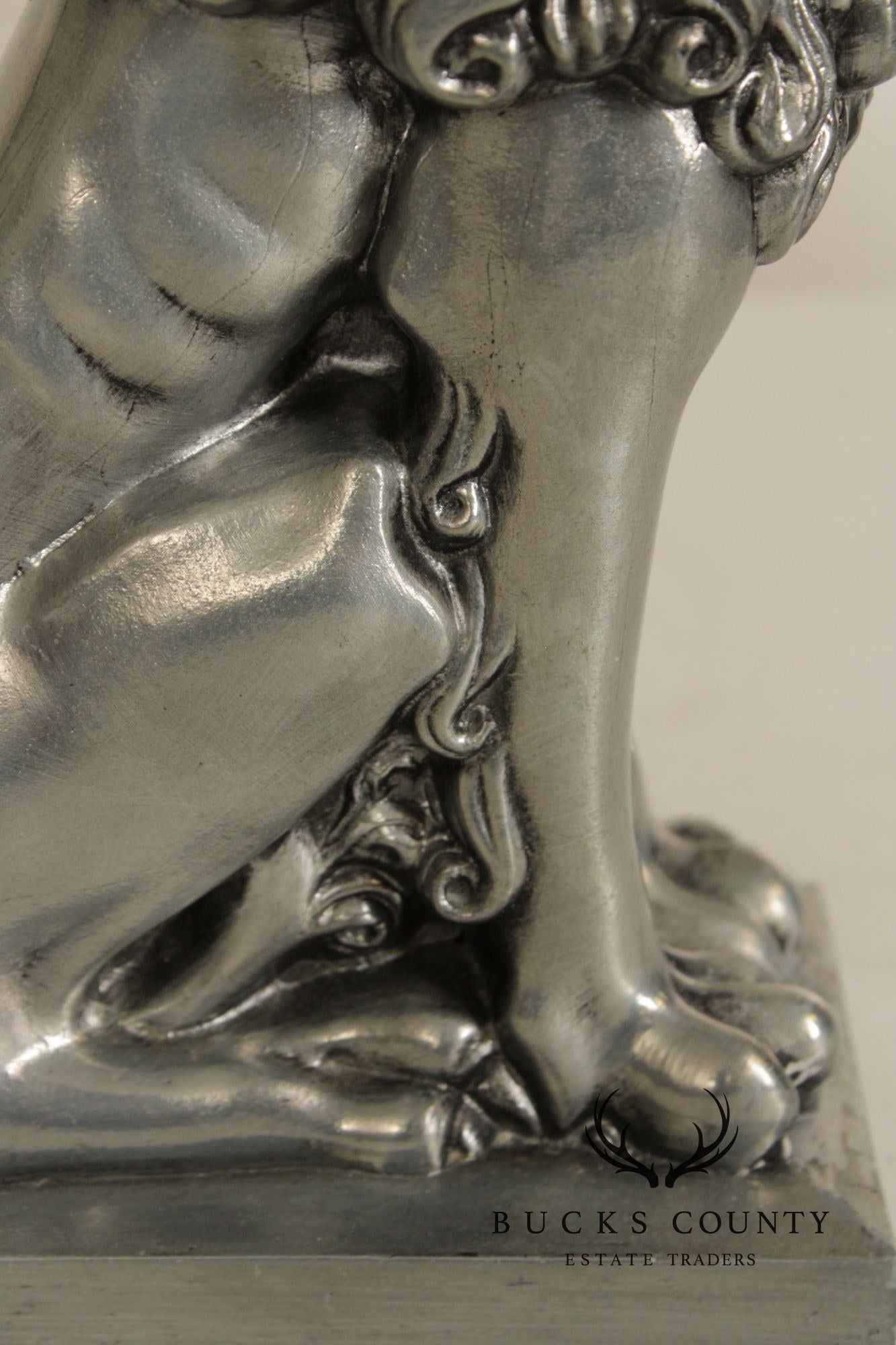 Vintage Pair Of Silvered Metal Lion Bookends