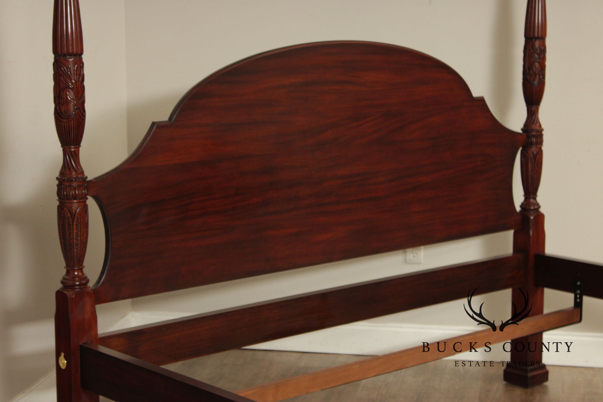 Henkel Harris King Four Poster Mahogany Rice Carved Bed