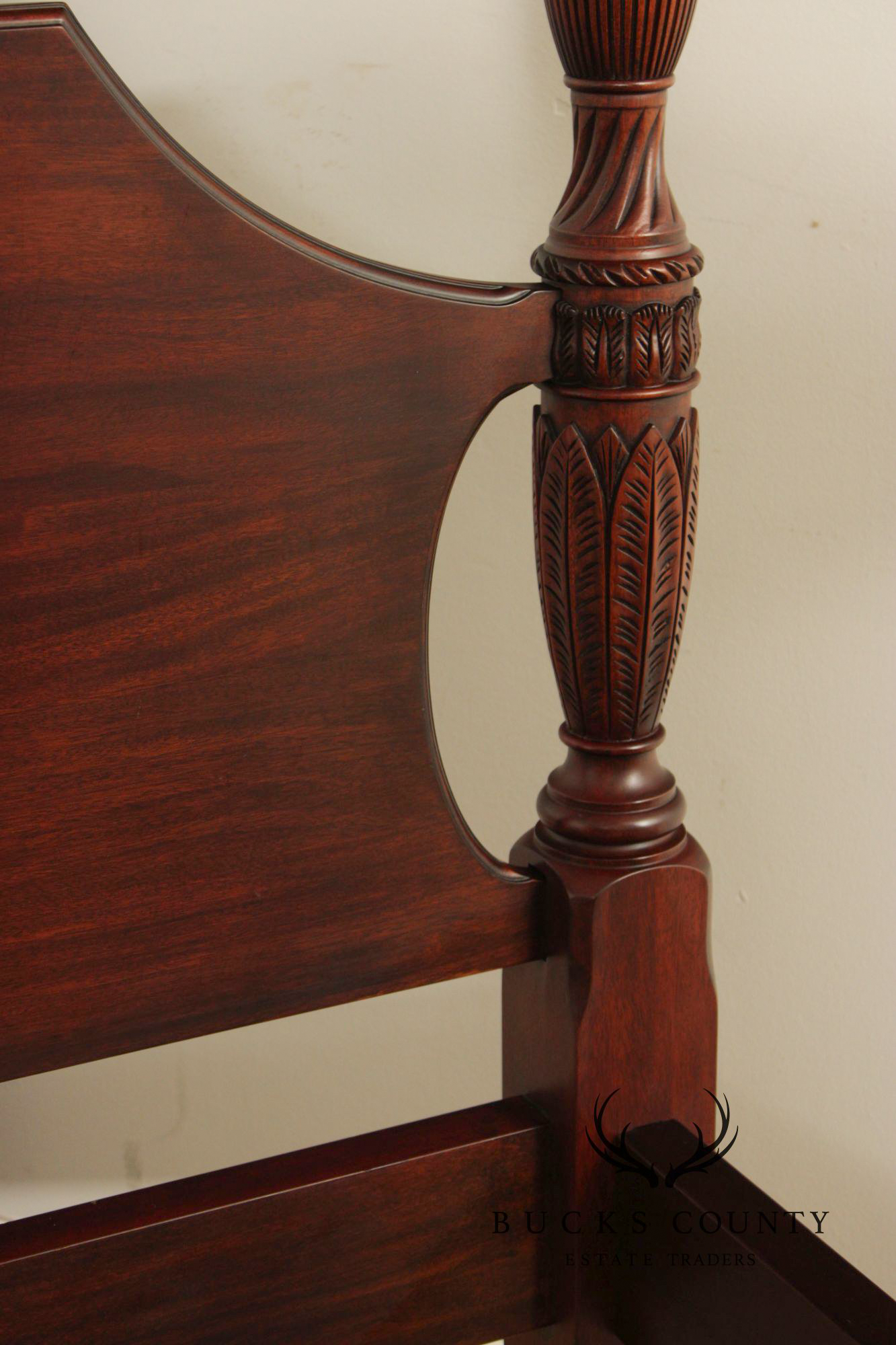 Henkel Harris King Four Poster Mahogany Rice Carved Bed