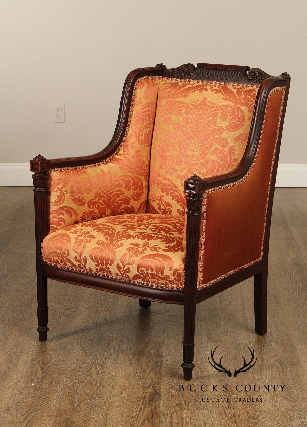 English Regency Style Antique Carved Mahogany Armchair