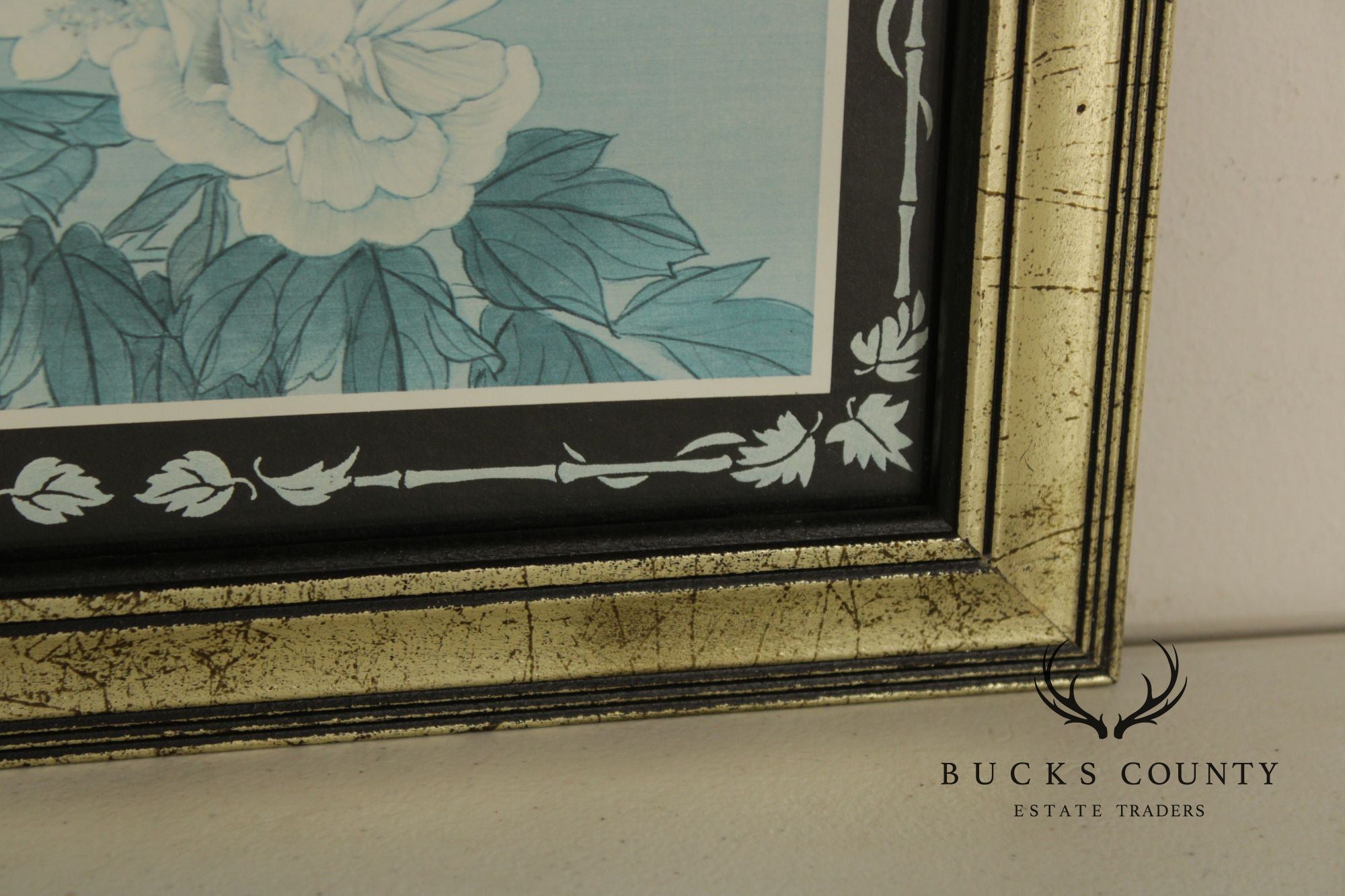 Vintage Asian Style Pair of Bird and Flower Prints