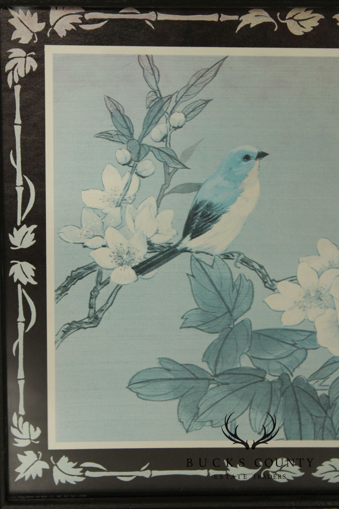 Vintage Asian Style Pair of Bird and Flower Prints