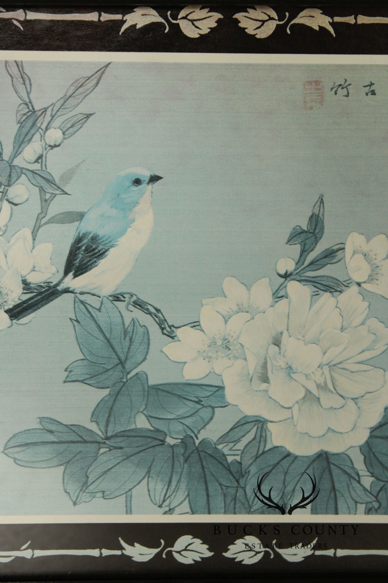 Vintage Asian Style Pair of Bird and Flower Prints