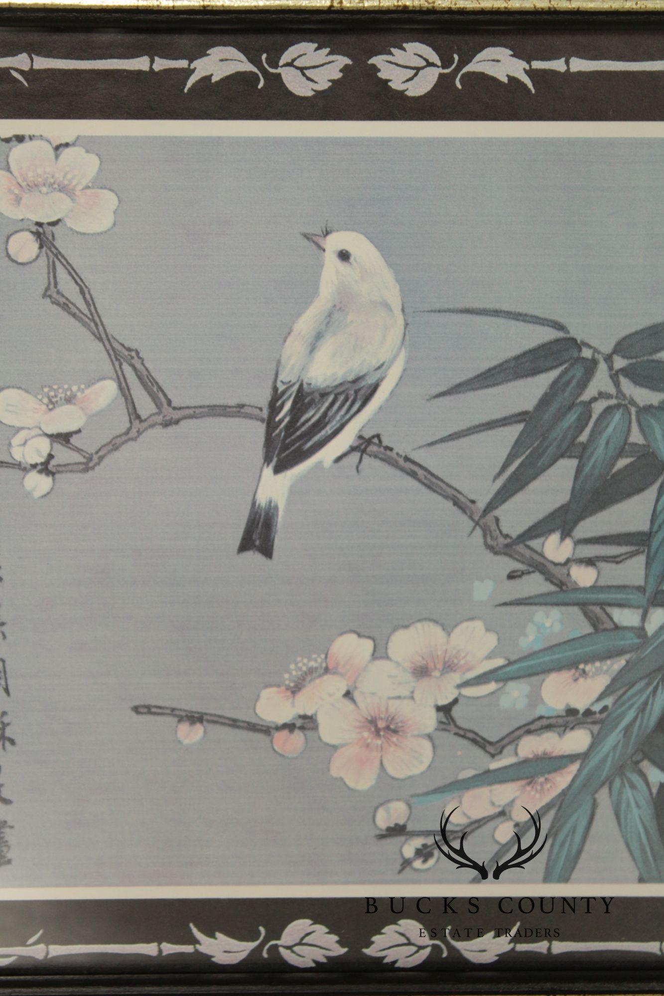 Vintage Asian Style Pair of Bird and Flower Prints