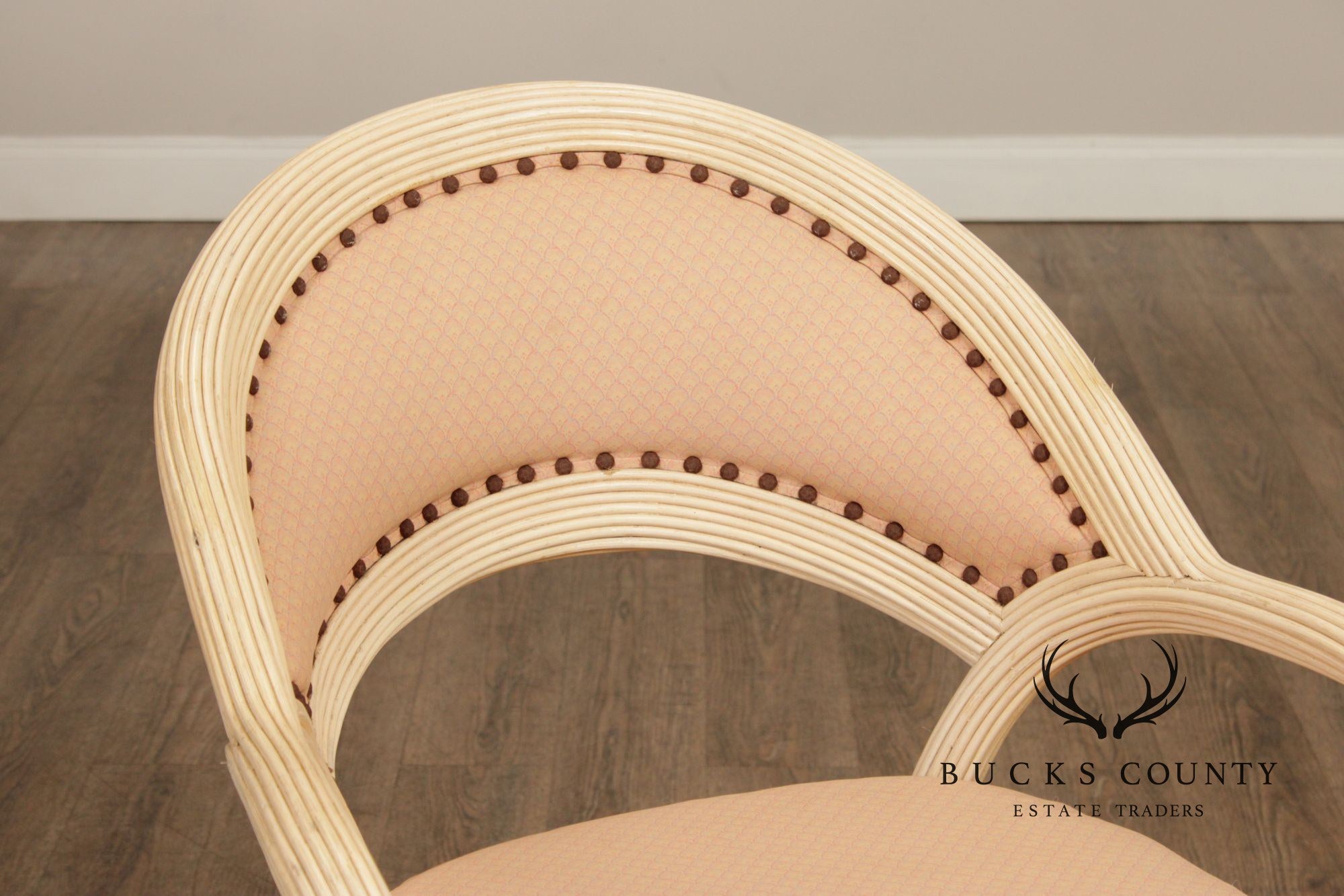Set Of Four Mid-Century Rattan Swivel Rolling Dining Chairs With Upholstered Seats