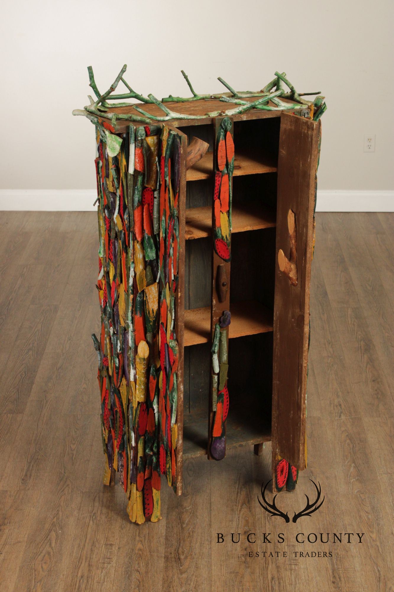 Folk Art Painted Stick Cabinet