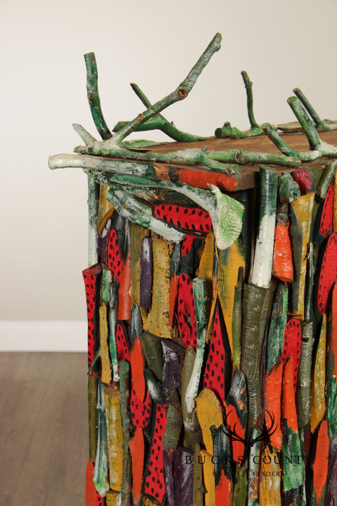 Folk Art Painted Stick Cabinet