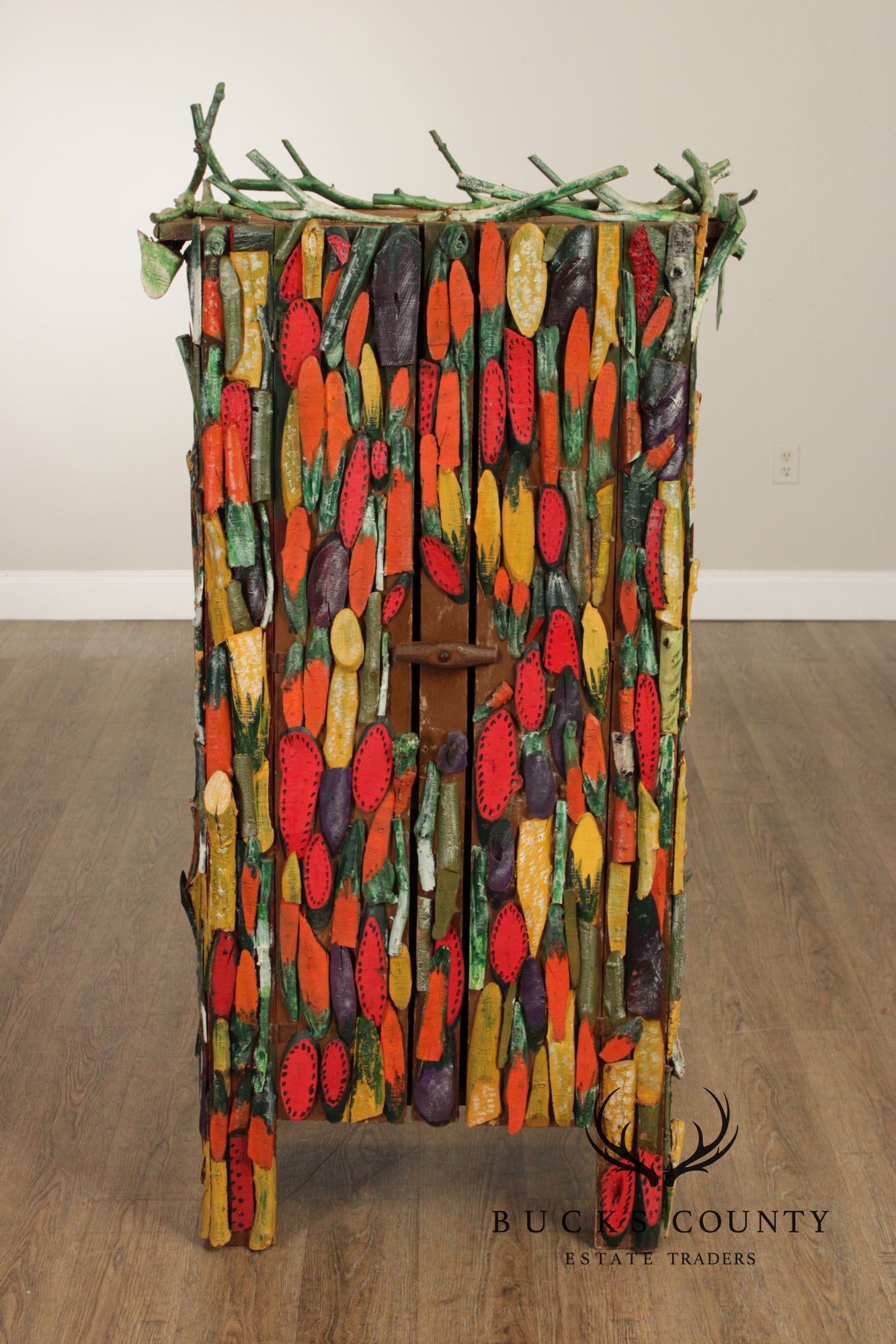 Folk Art Painted Stick Cabinet