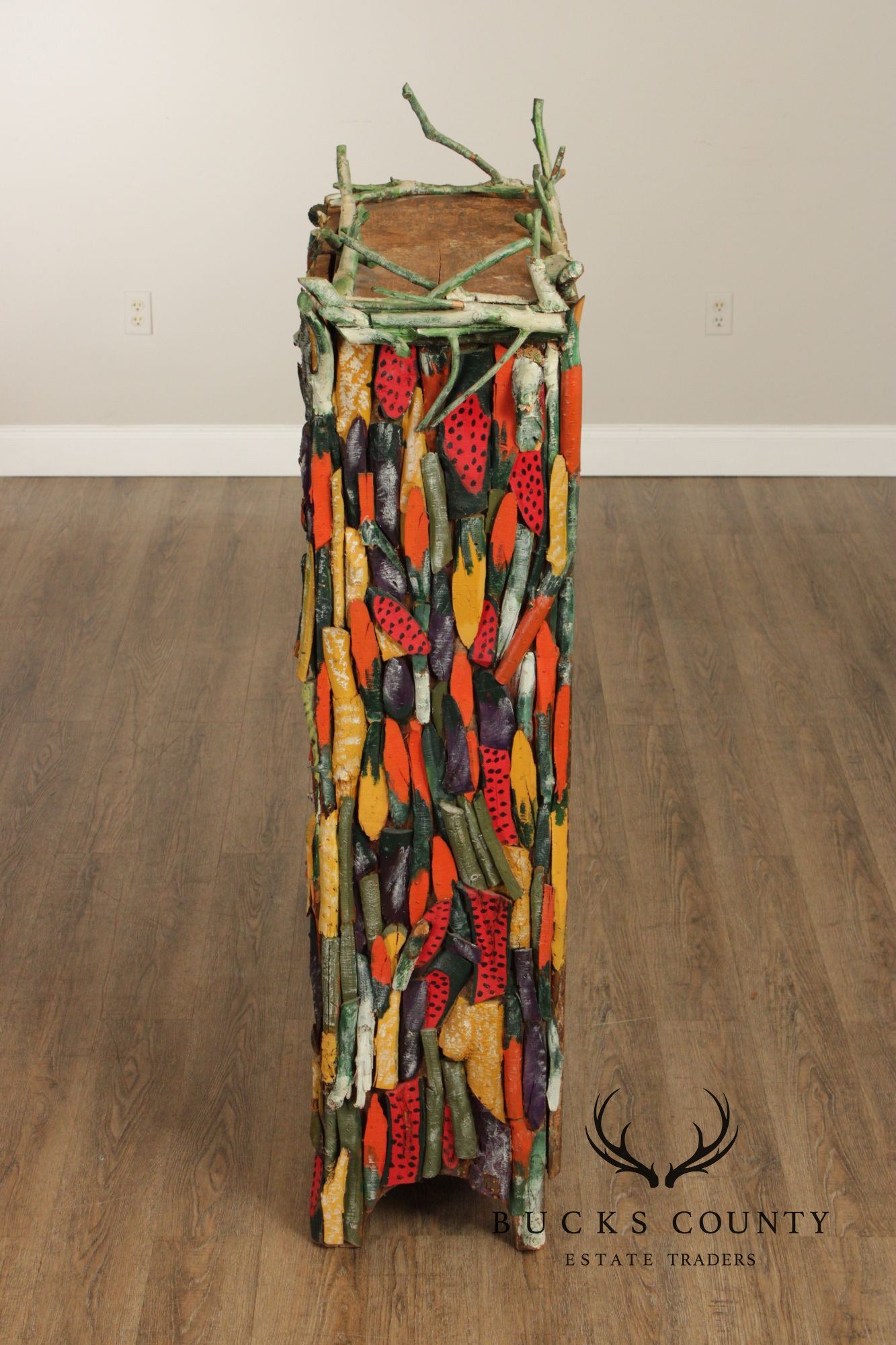 Folk Art Painted Stick Cabinet