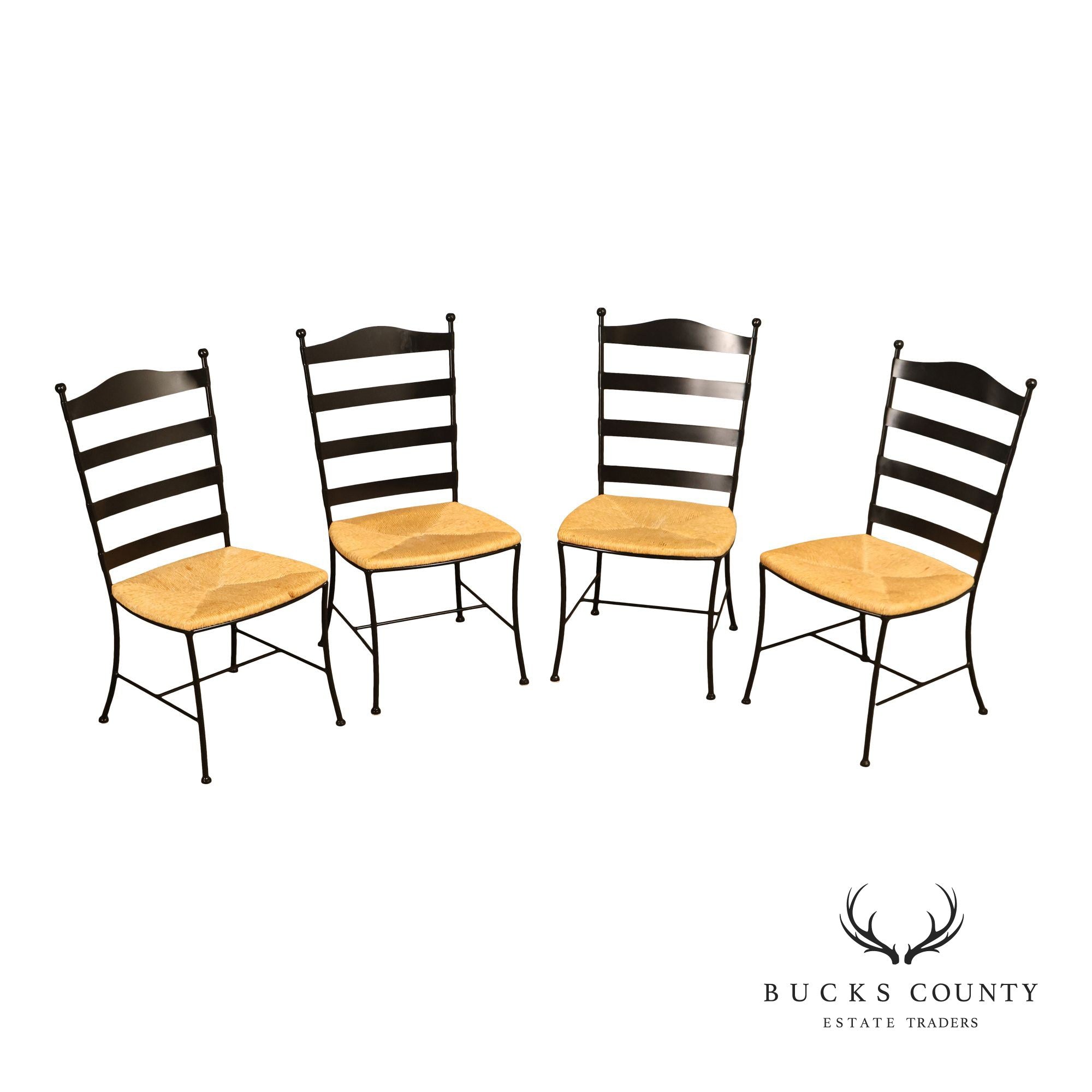 Charleston Forge Set of Four Rush Seat Ladderback Iron Dining Chairs