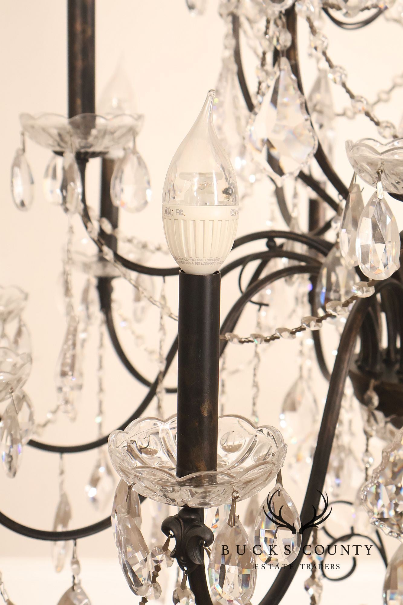 Large Twenty-Light Crystal And Wrought Iron 55" Chandelier