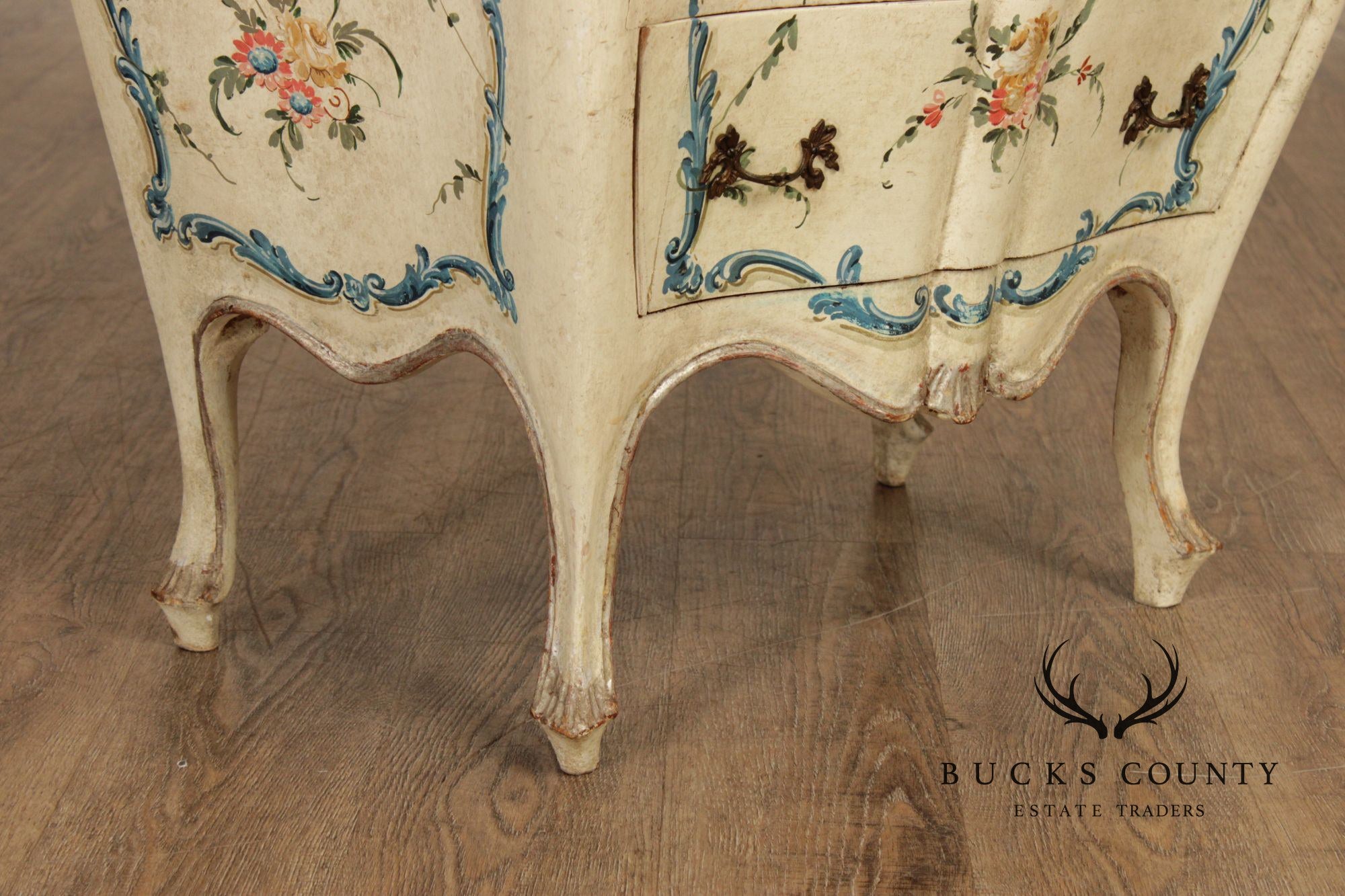 Italian Provincial Style Vintage Hand Painted Bombe Nightstand Chest