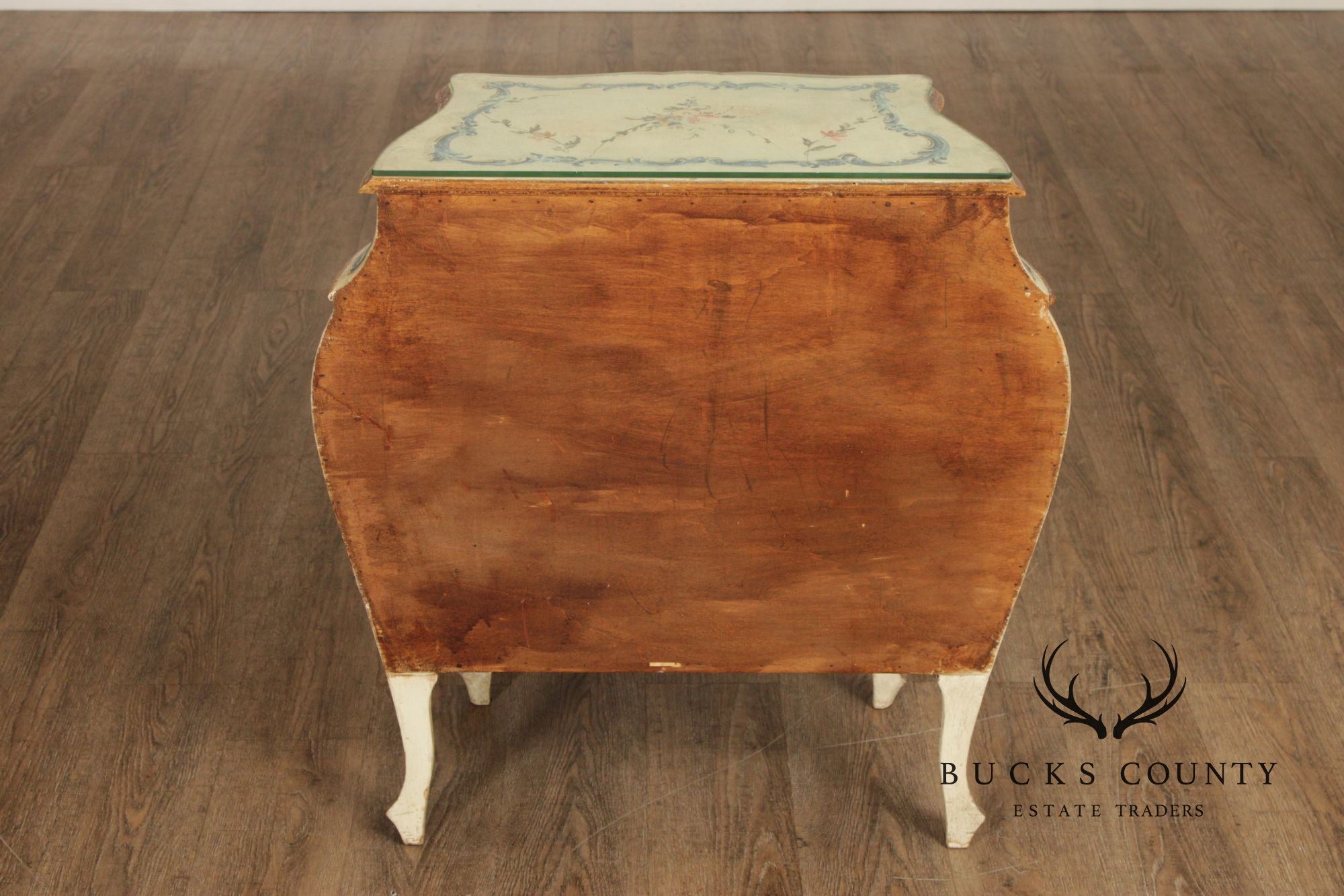 Italian Provincial Style Vintage Hand Painted Bombe Nightstand Chest