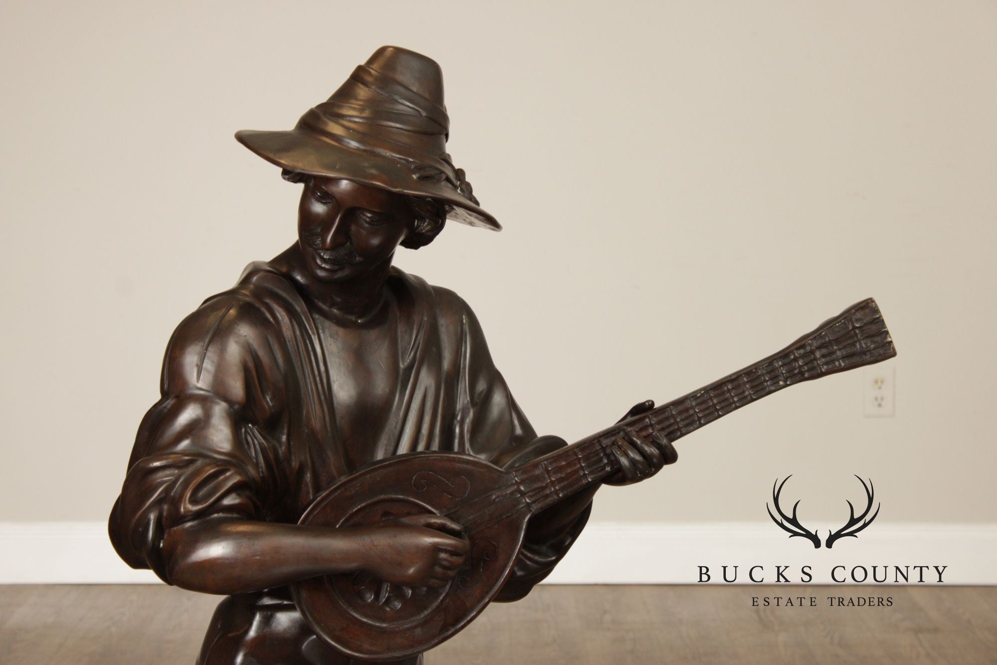 August Moreau Large Patinated Bronze Statue of a Musician