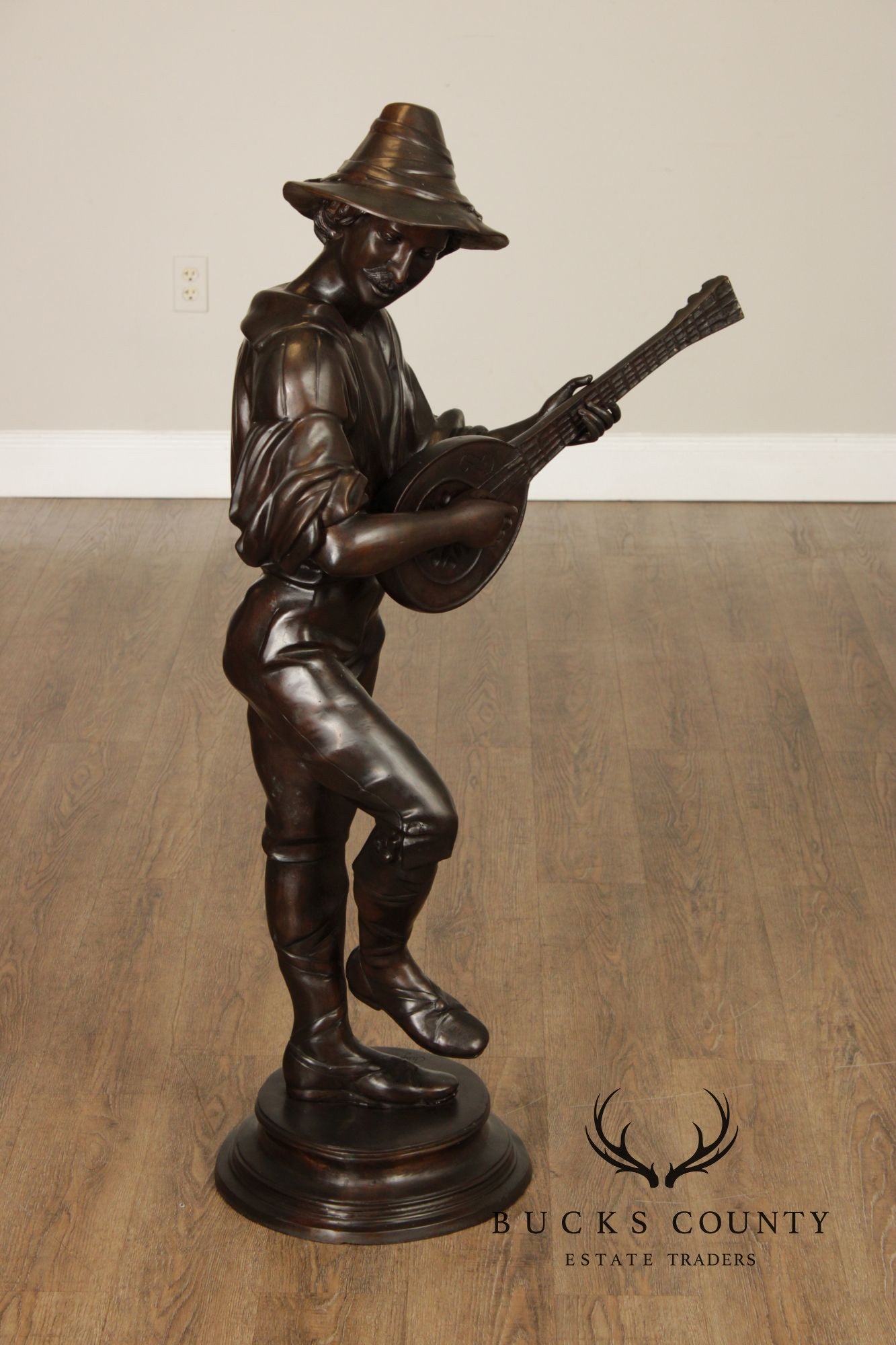 August Moreau Large Patinated Bronze Statue of a Musician