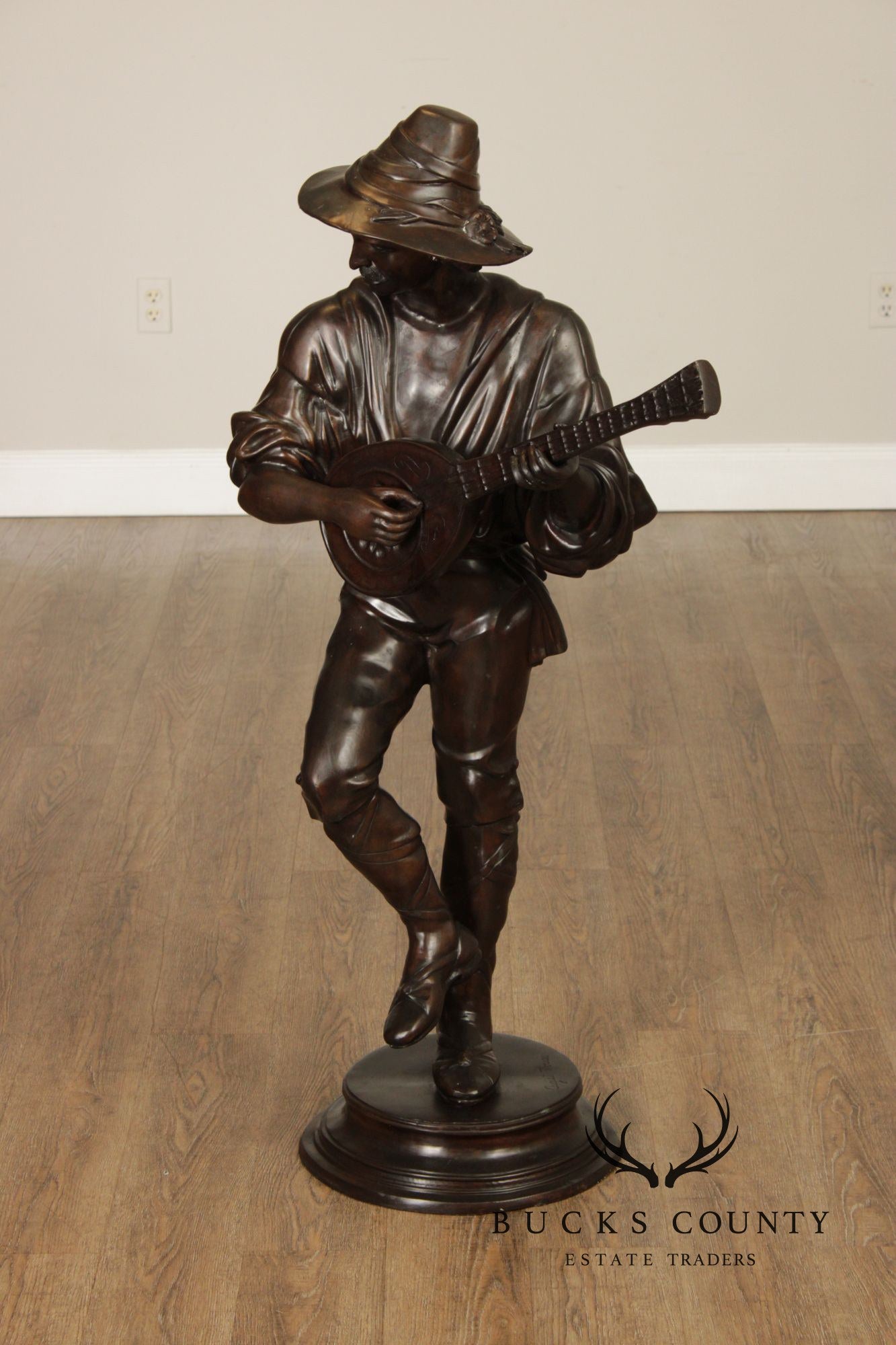 August Moreau Large Patinated Bronze Statue of a Musician