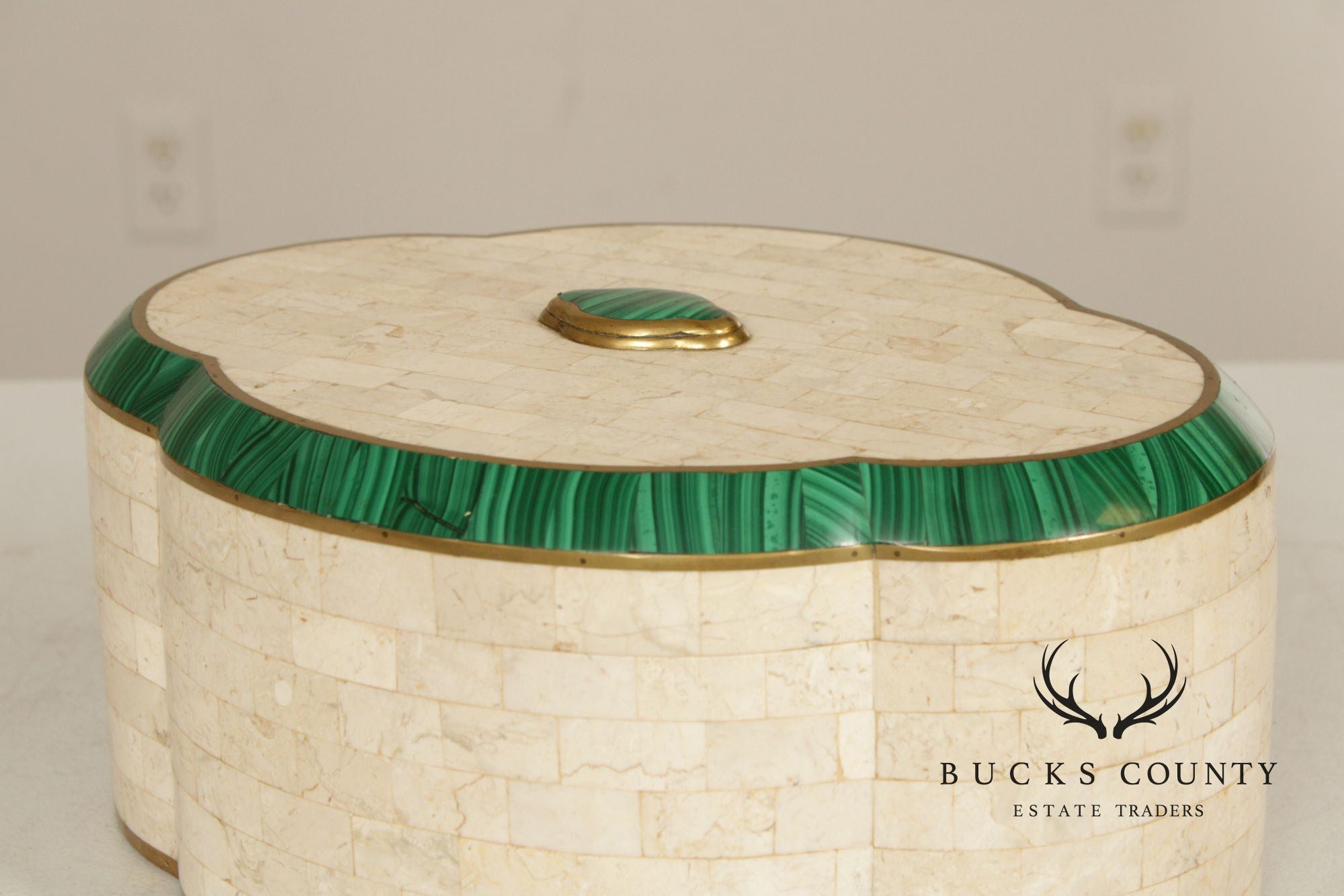 Maitland Smith Tessellated Stone And Malachite and Marble Dresser Box