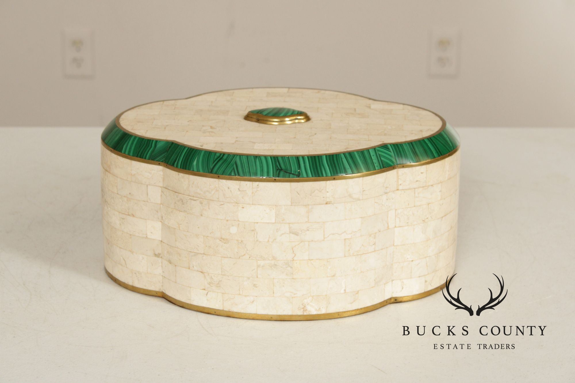 Maitland Smith Tessellated Stone And Malachite and Marble Dresser Box
