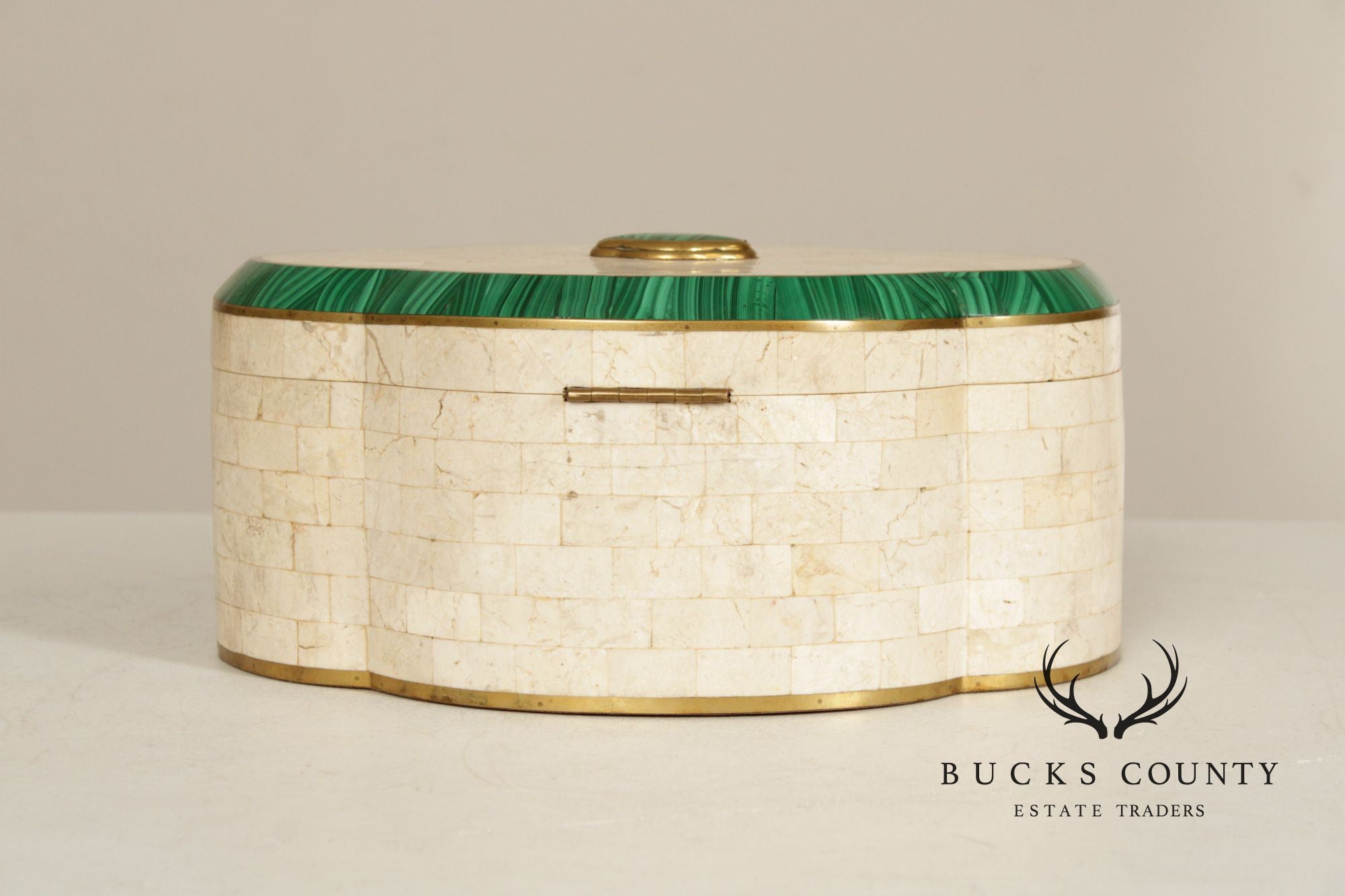 Maitland Smith Tessellated Stone And Malachite and Marble Dresser Box