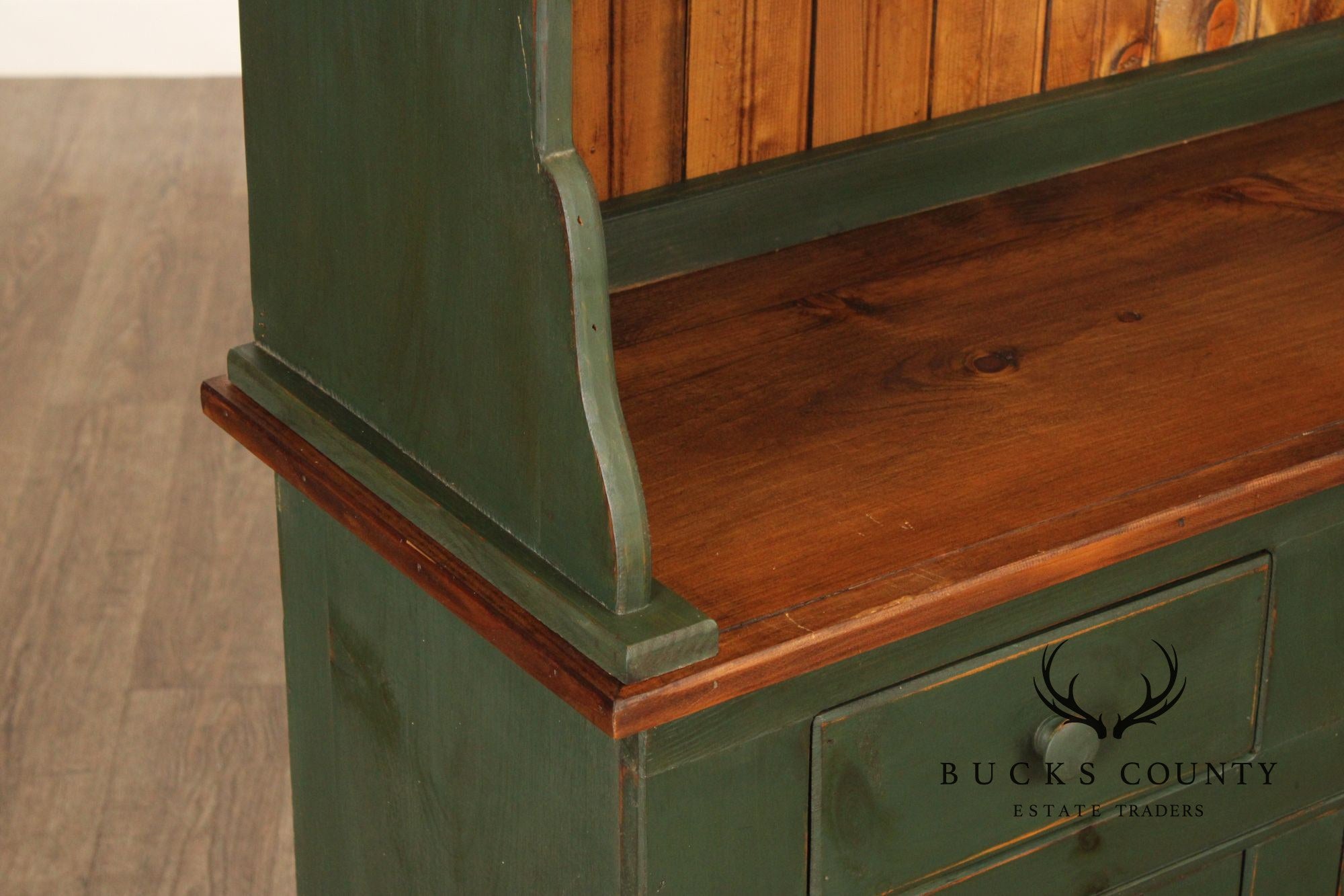 Country Farmhouse Style Painted Pine Hutch Cabinet