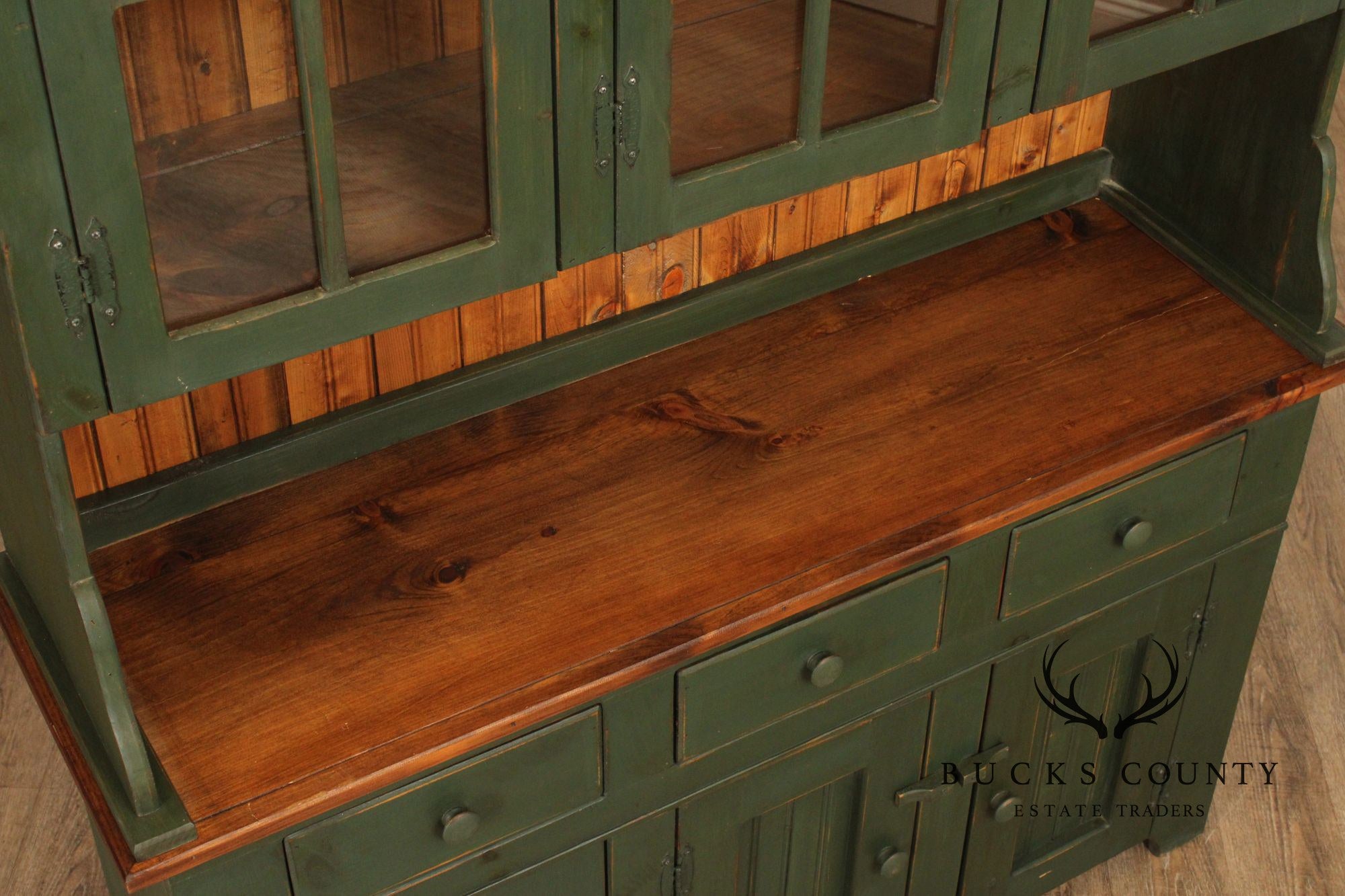 Country Farmhouse Style Painted Pine Hutch Cabinet
