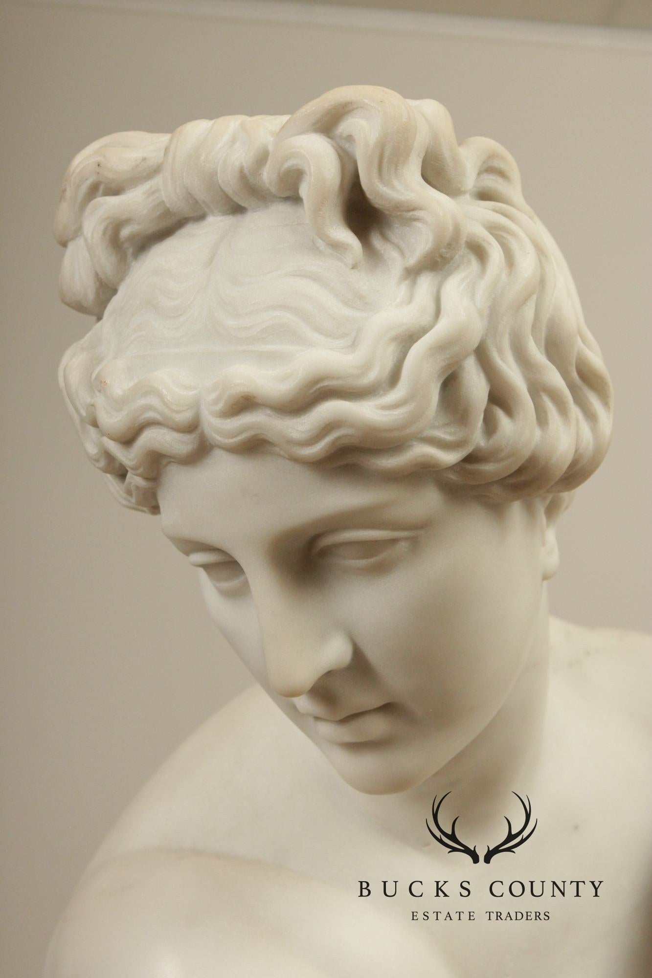 Neoclassical Style Large Antique Carved Marble Sculpture Of Kneeling Venus