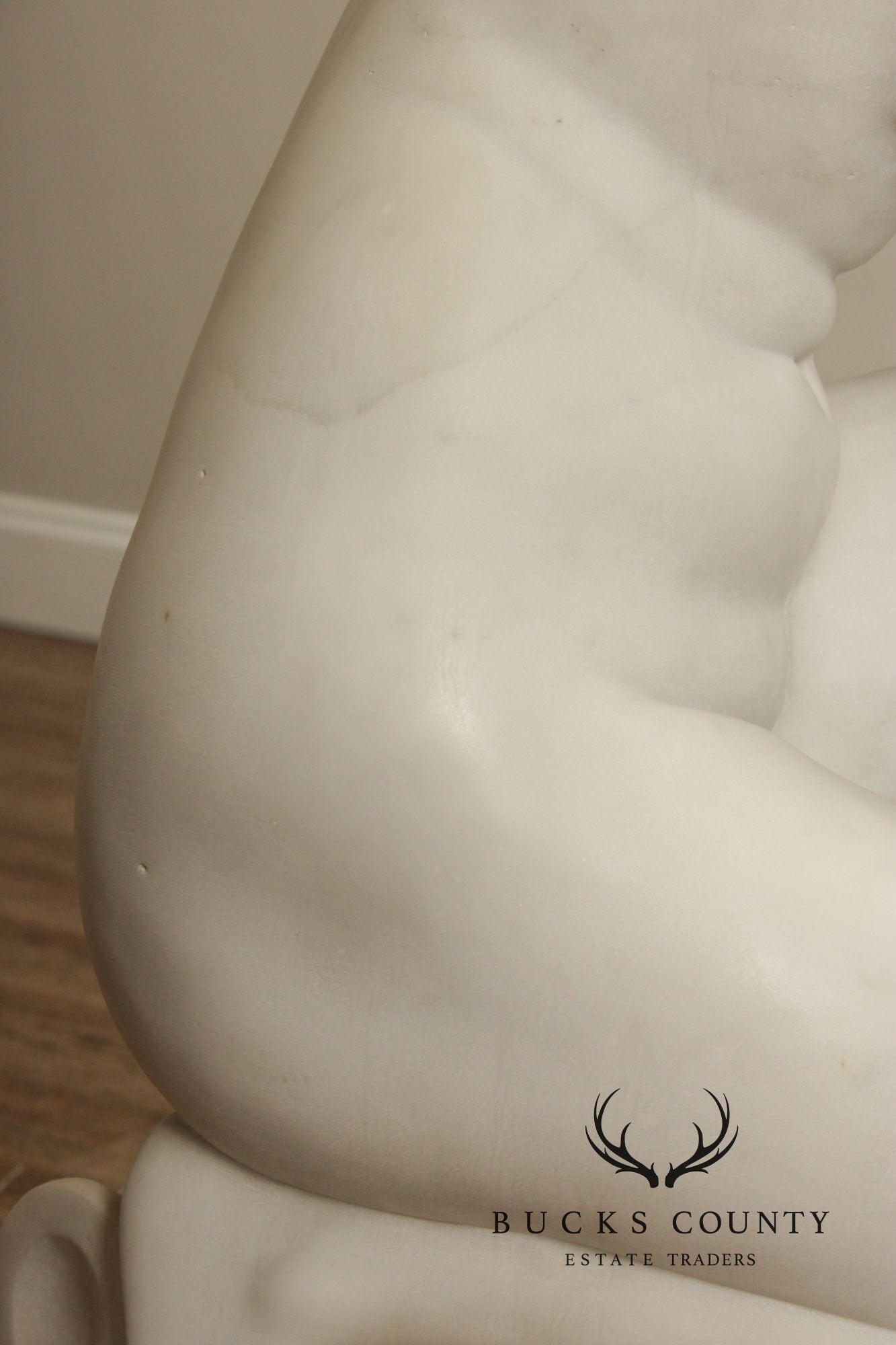 Neoclassical Style Large Antique Carved Marble Sculpture Of Kneeling Venus