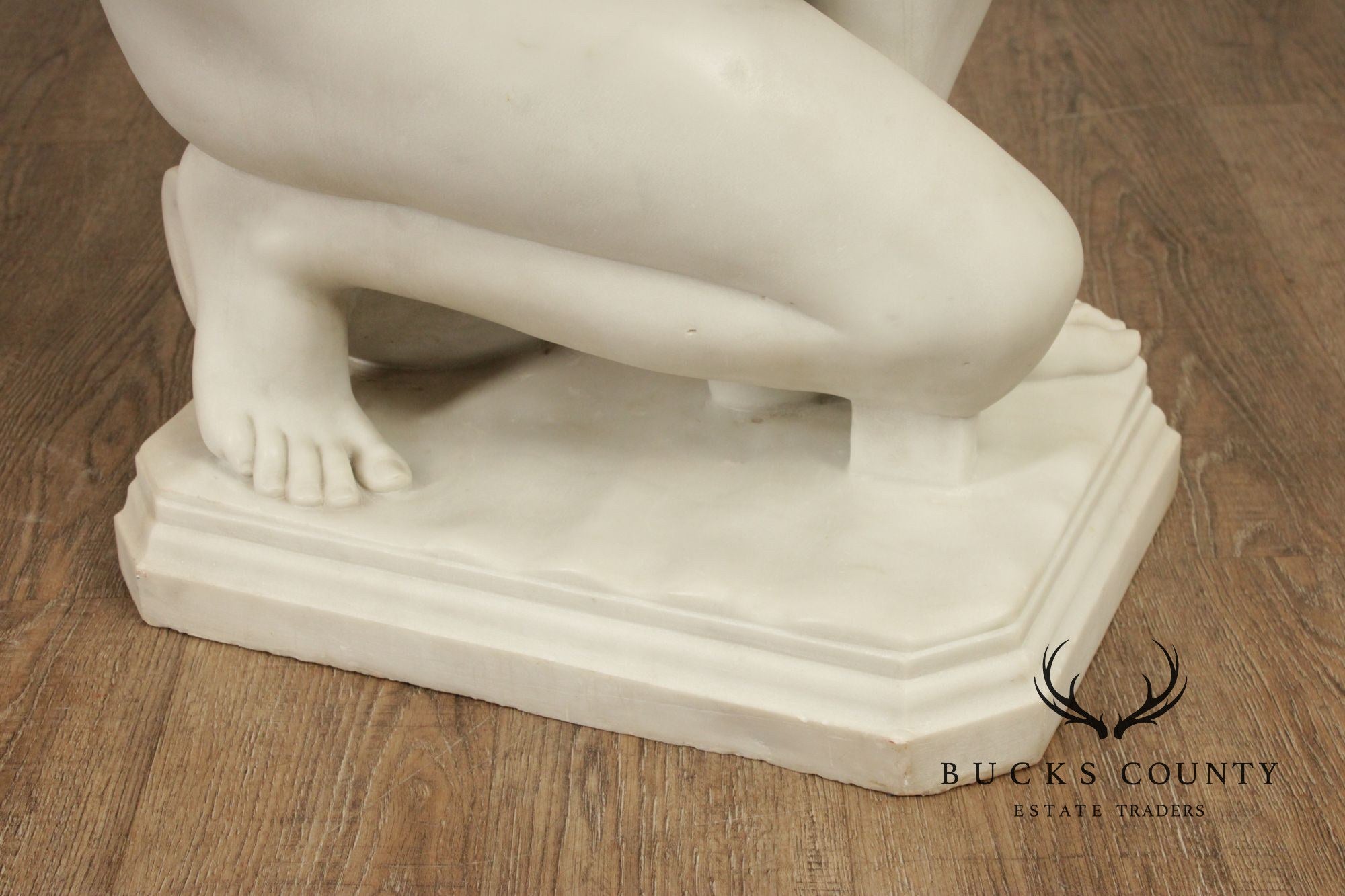 Neoclassical Style Large Antique Carved Marble Sculpture Of Kneeling Venus
