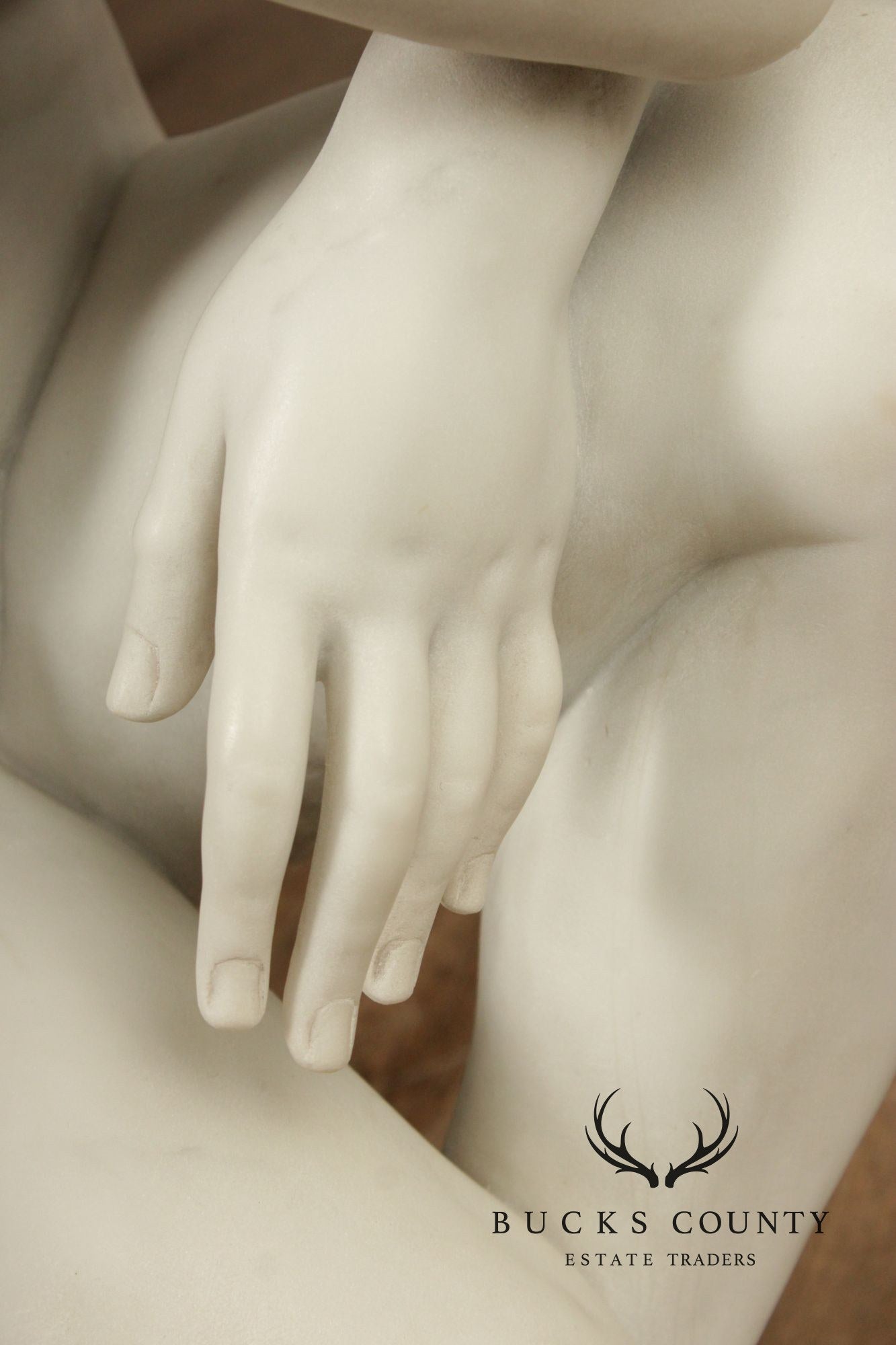 Neoclassical Style Large Antique Carved Marble Sculpture Of Kneeling Venus
