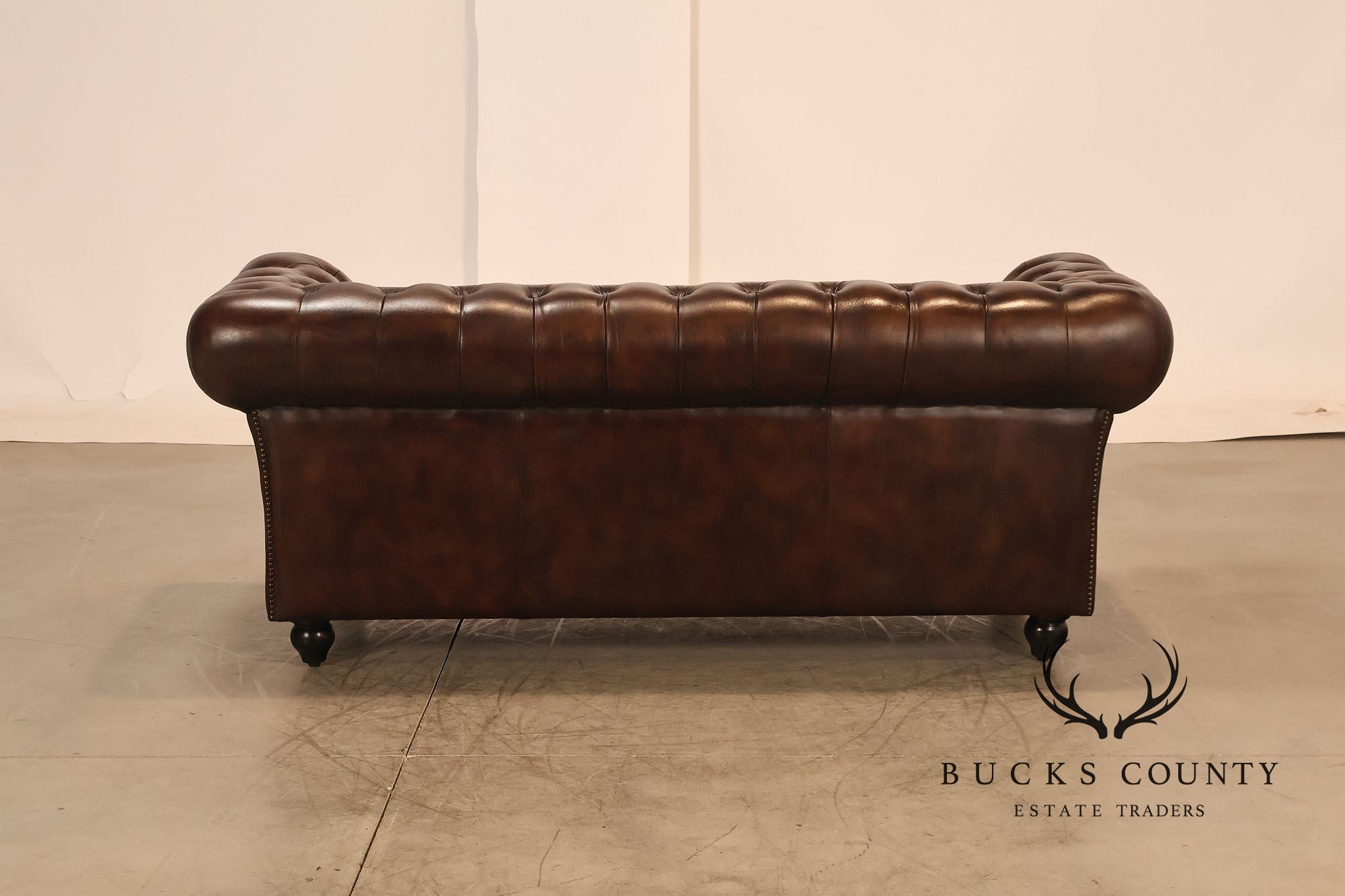 Chesterfield Style 6 Foot Brown Tufted Leather Sofa