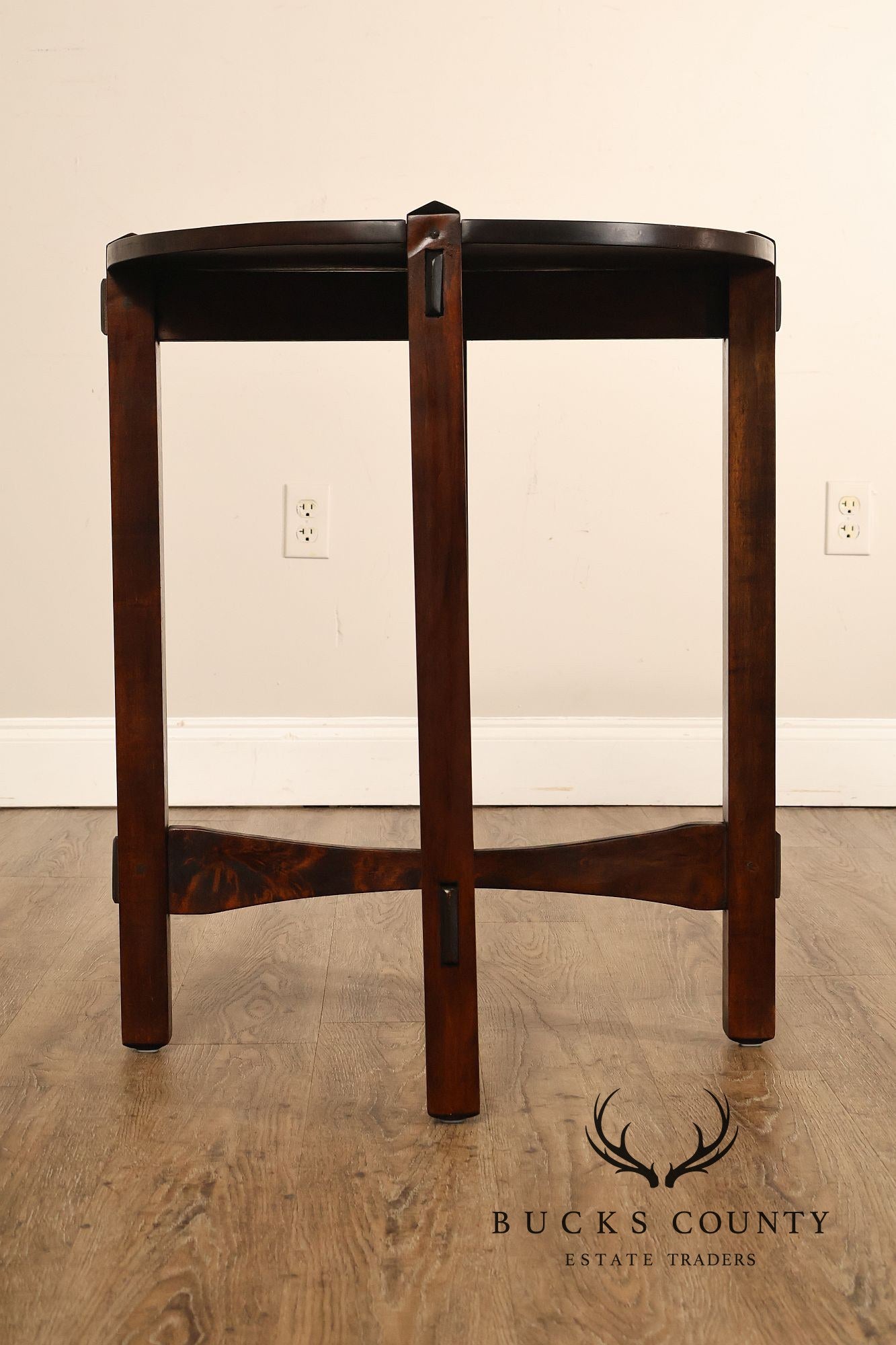 Studio Arts And Crafts Style Round Accent Table With Burl Wood Top