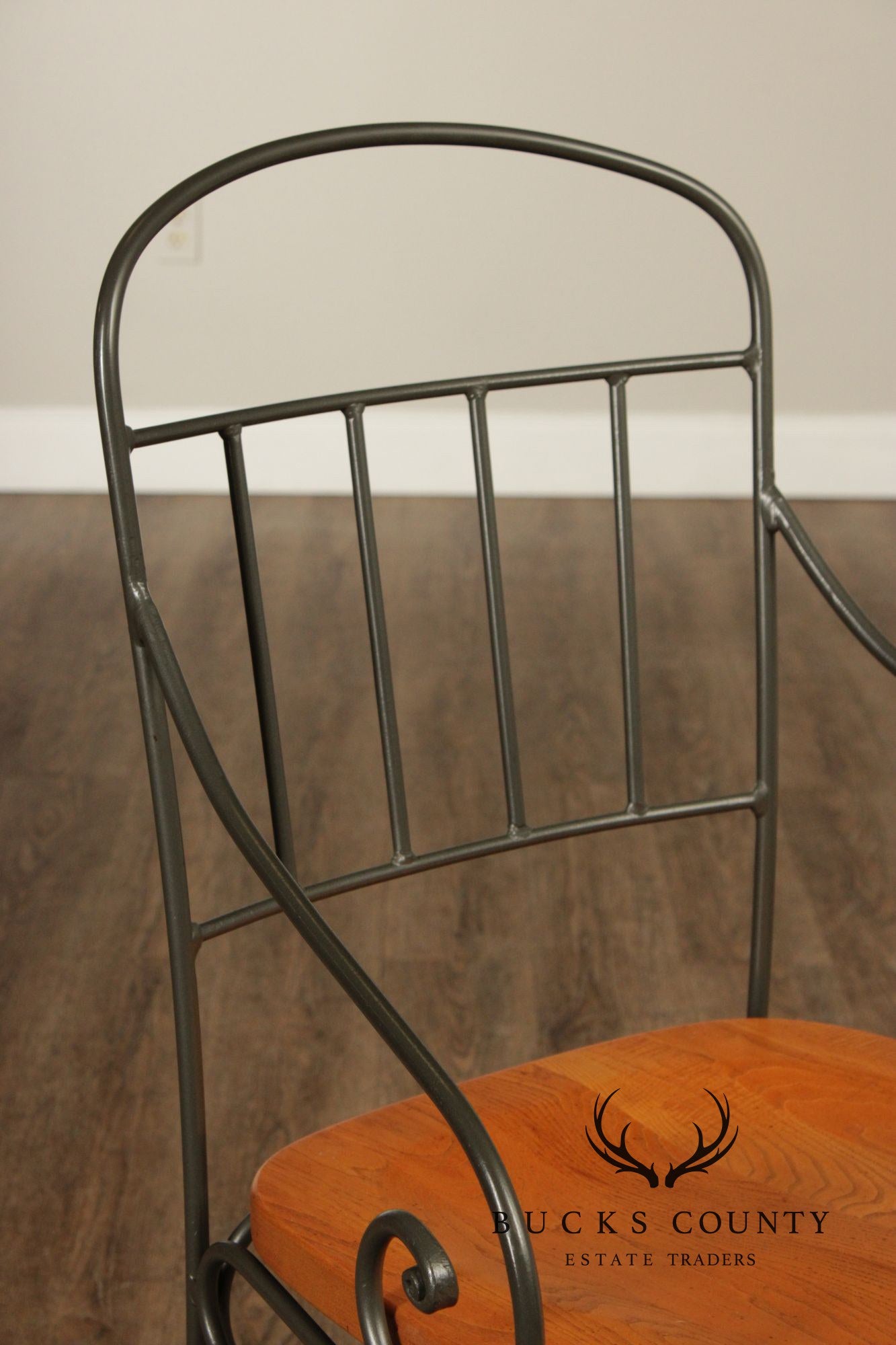 Kincaid French Country Style Set of Four Wrought Iron and Oak Dining Chairs