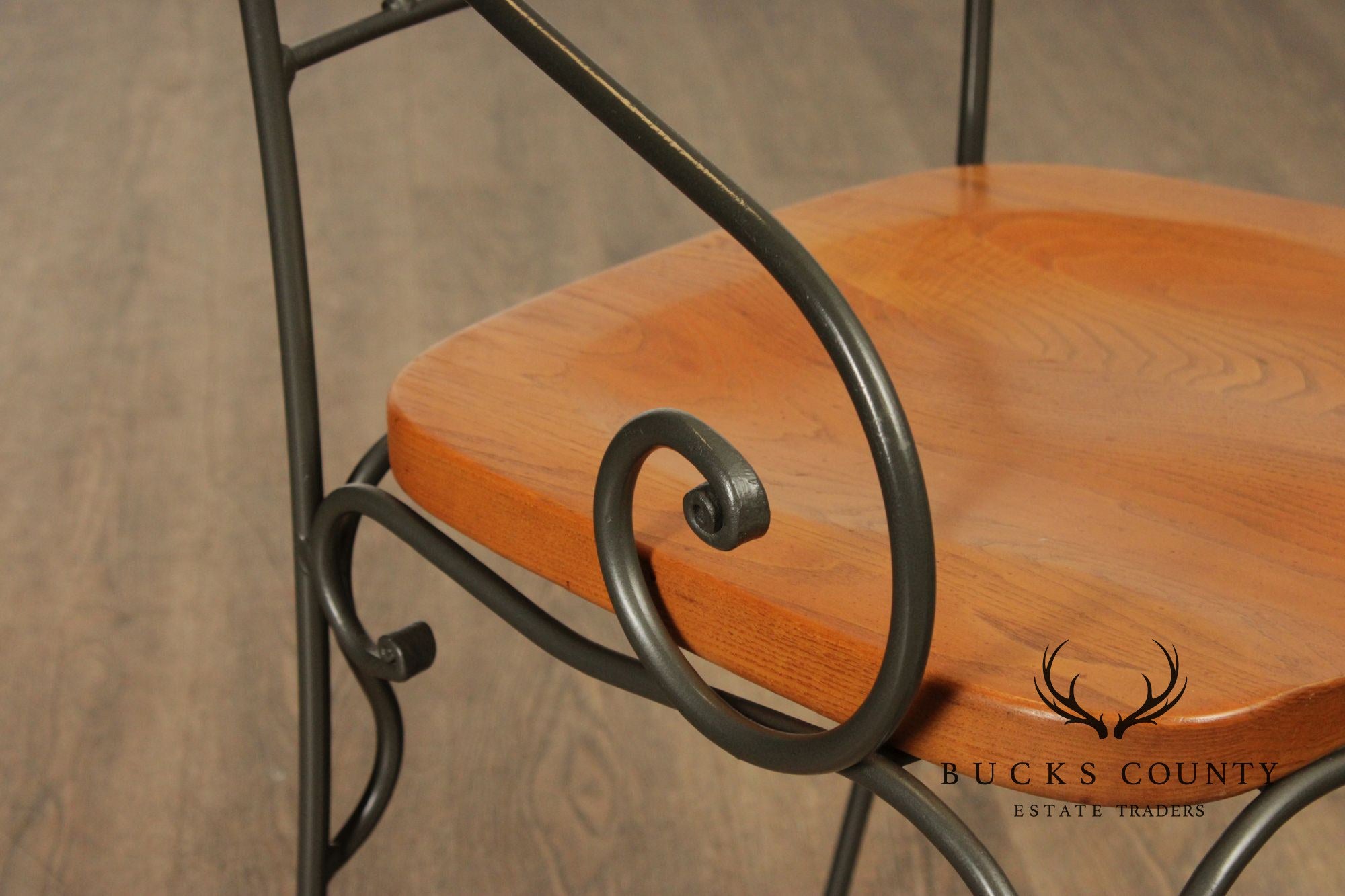 Kincaid French Country Style Set of Four Wrought Iron and Oak Dining Chairs
