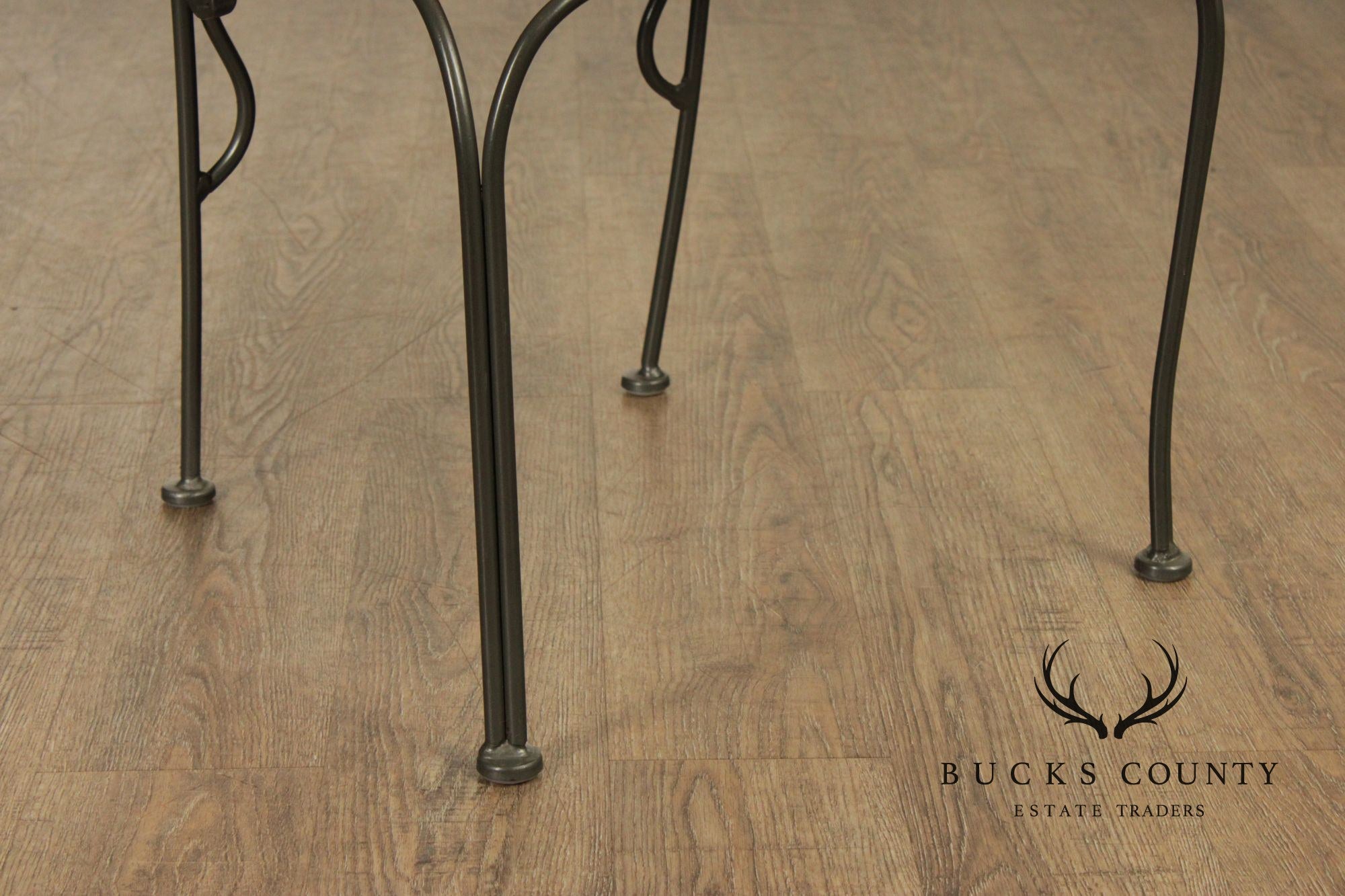 Kincaid French Country Style Set of Four Wrought Iron and Oak Dining Chairs