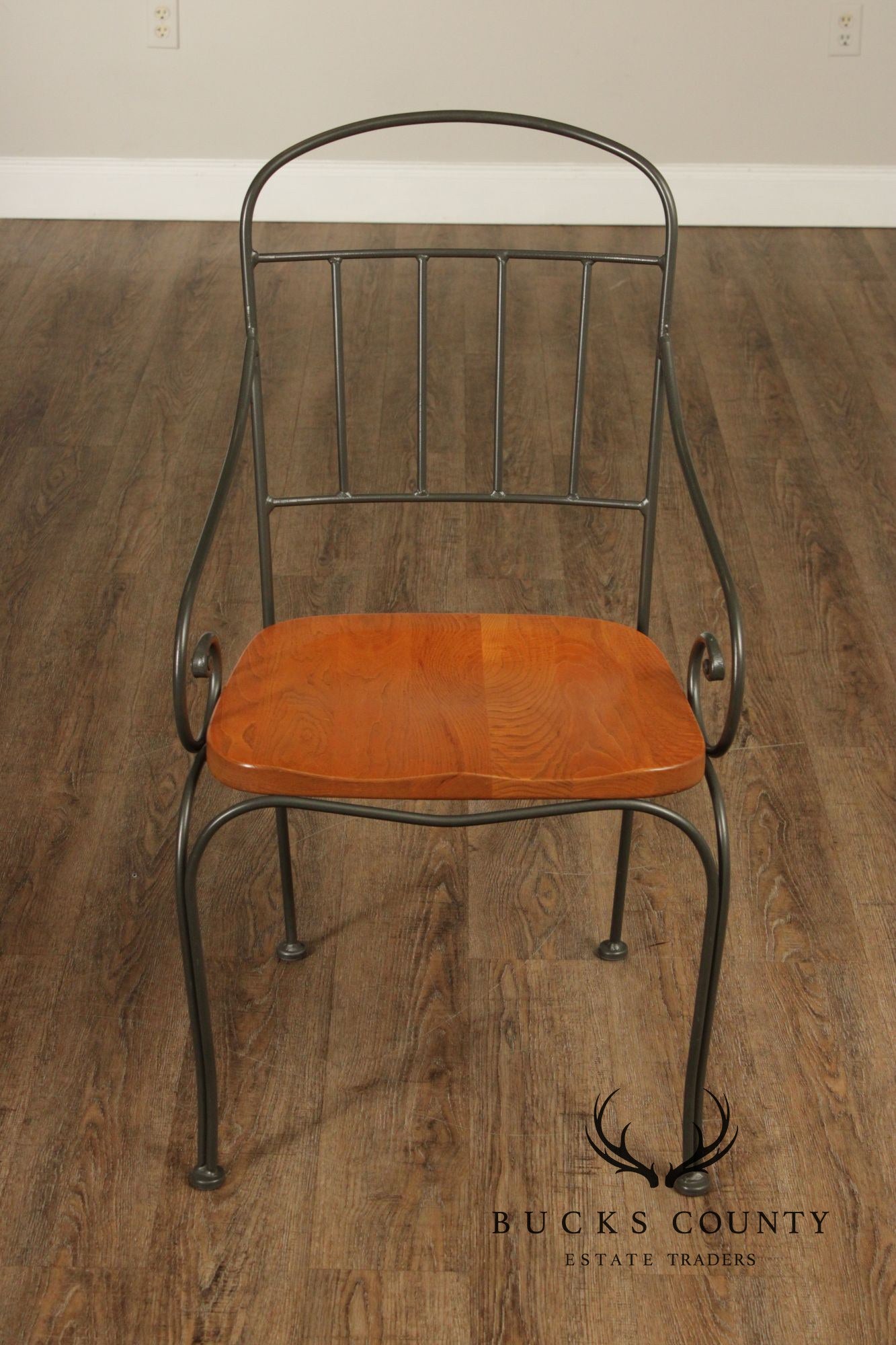 Kincaid French Country Style Set of Four Wrought Iron and Oak Dining Chairs