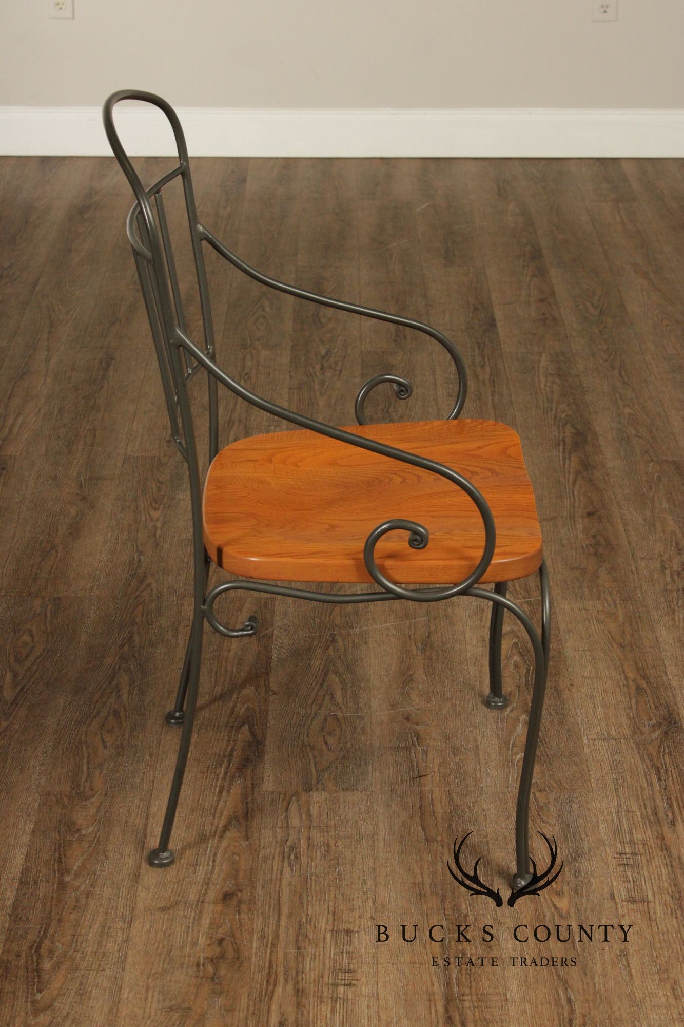 Kincaid French Country Style Set of Four Wrought Iron and Oak Dining Chairs