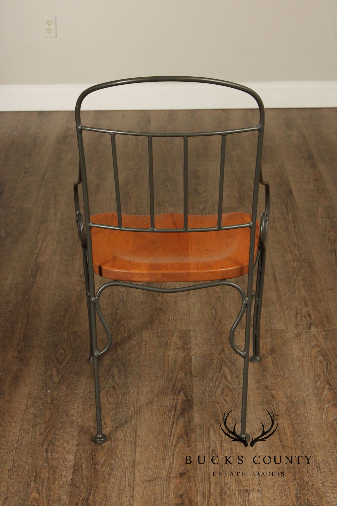 Kincaid French Country Style Set of Four Wrought Iron and Oak Dining Chairs