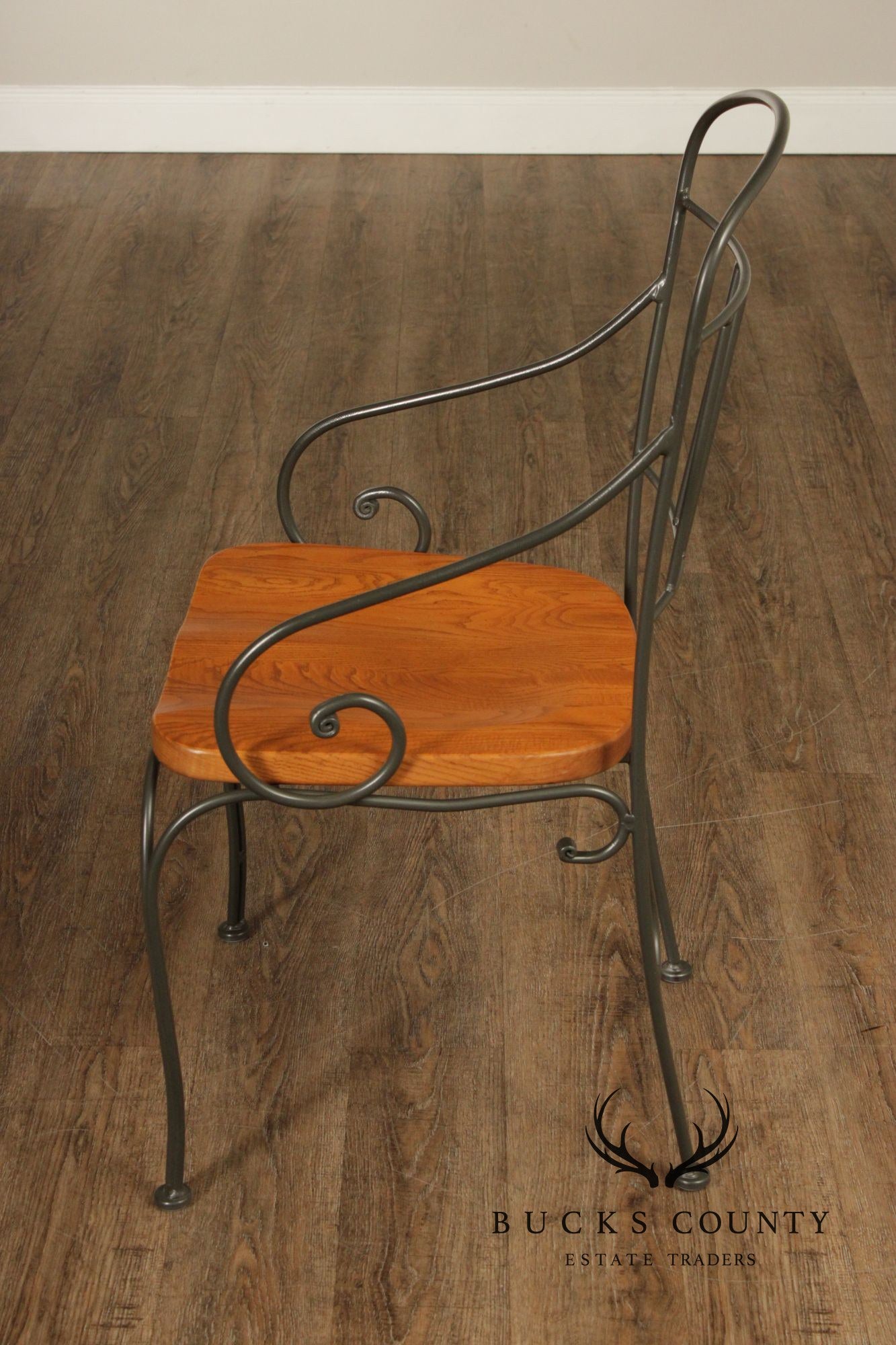 Kincaid French Country Style Set of Four Wrought Iron and Oak Dining Chairs