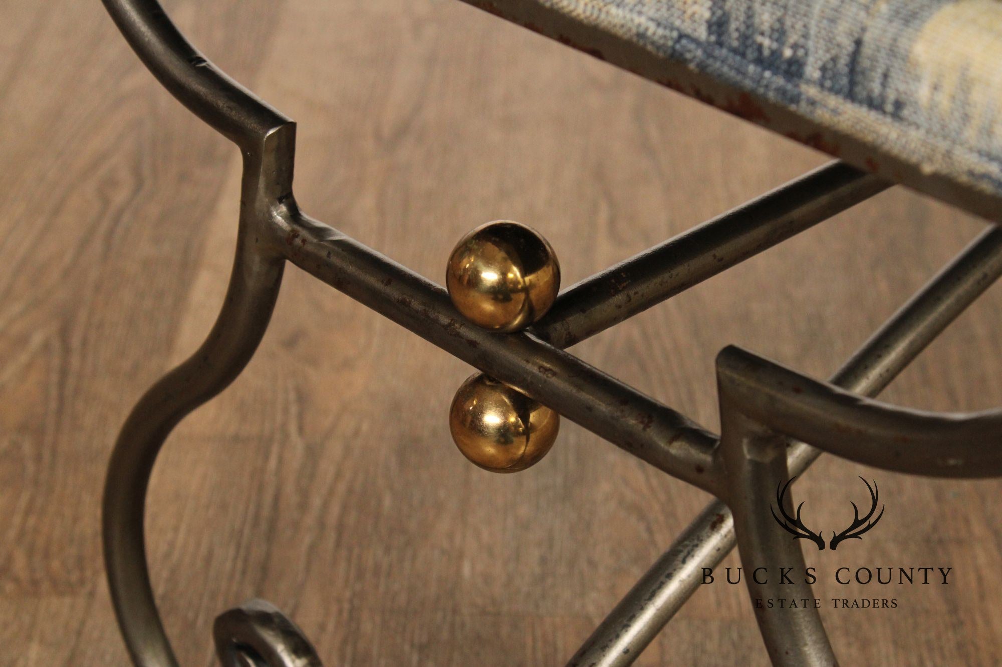 French Country Style Quality Forged Iron and Brass Window Bench