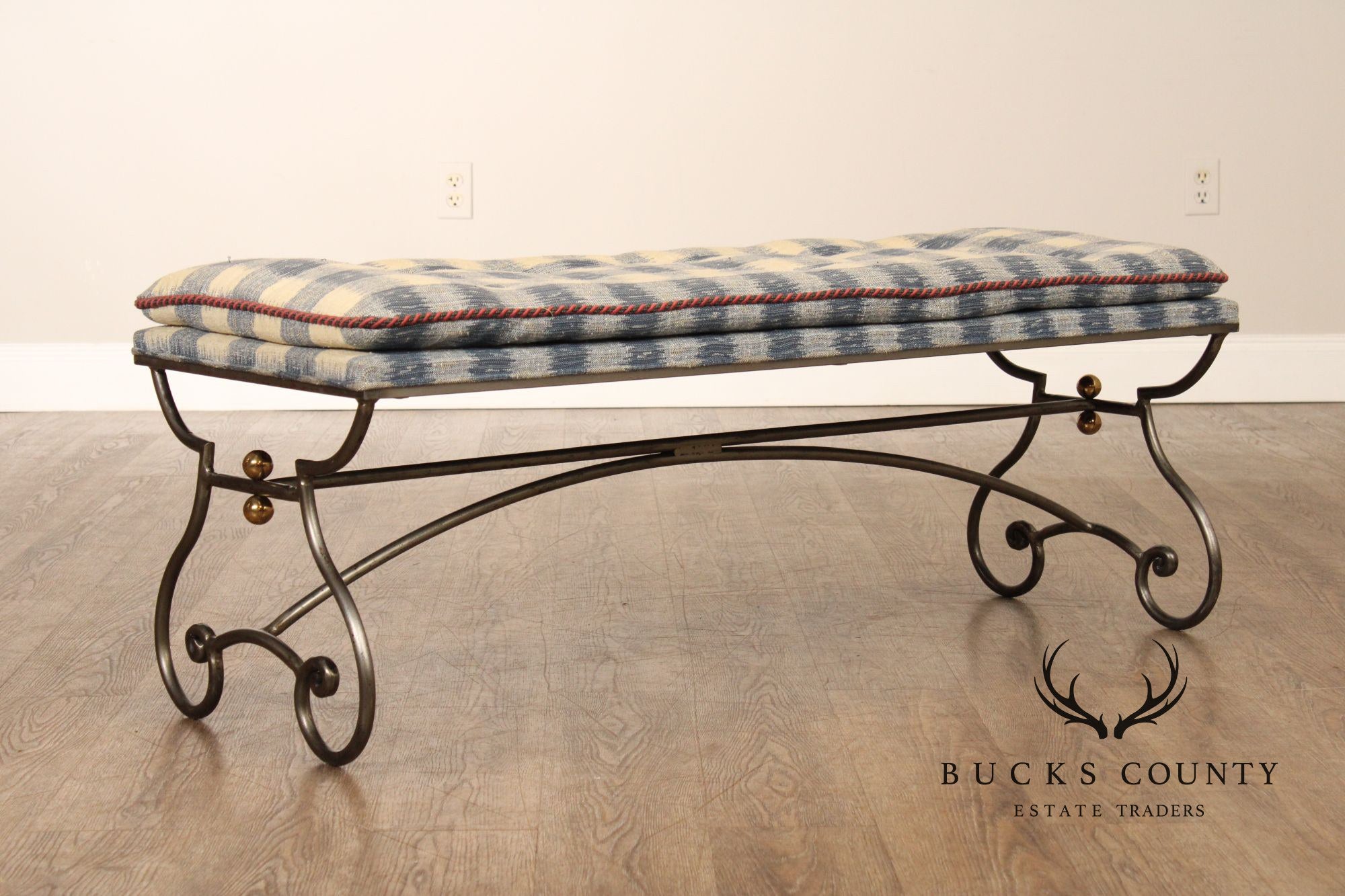 French Country Style Quality Forged Iron and Brass Window Bench